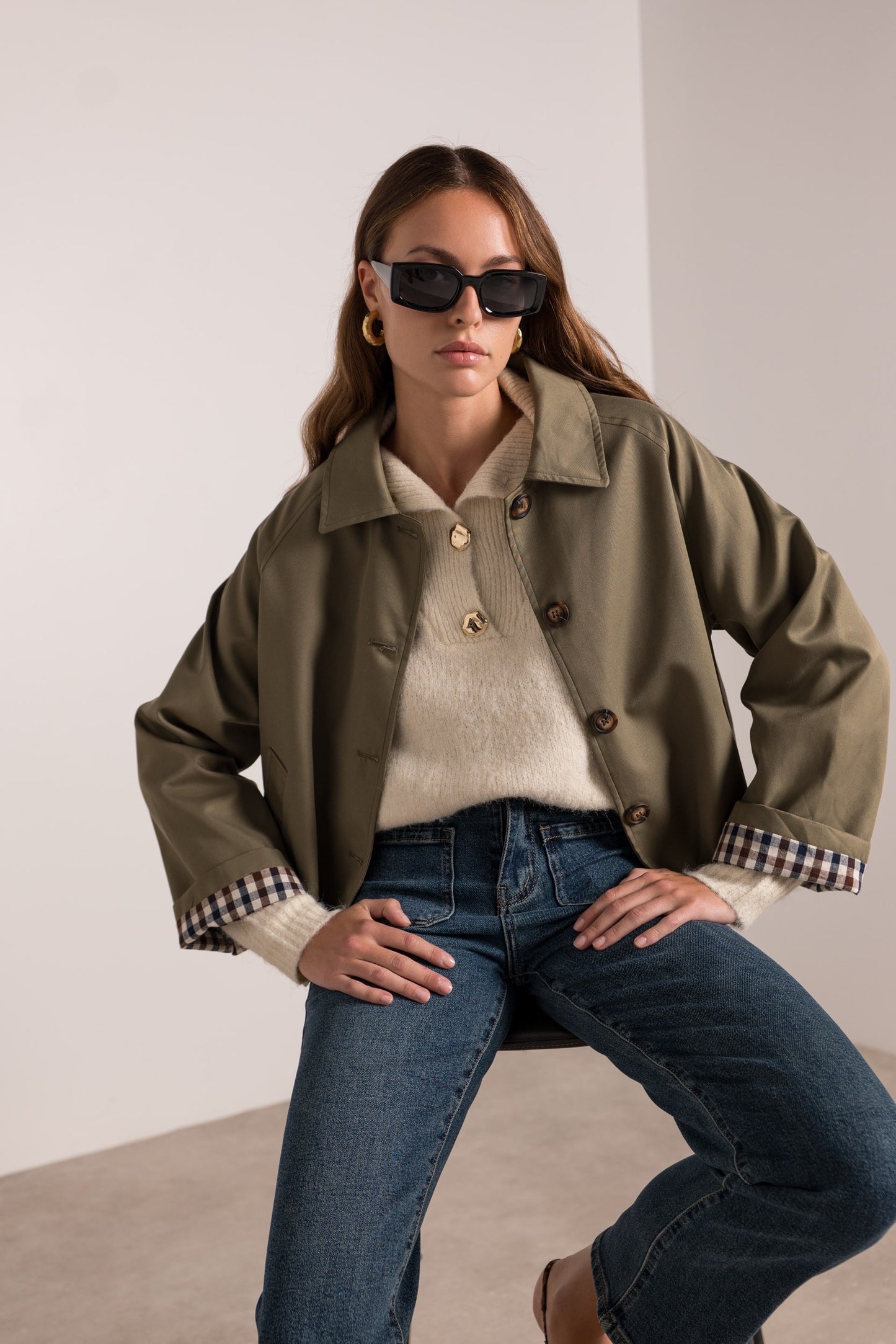 Veste Trench Revers Carreaux