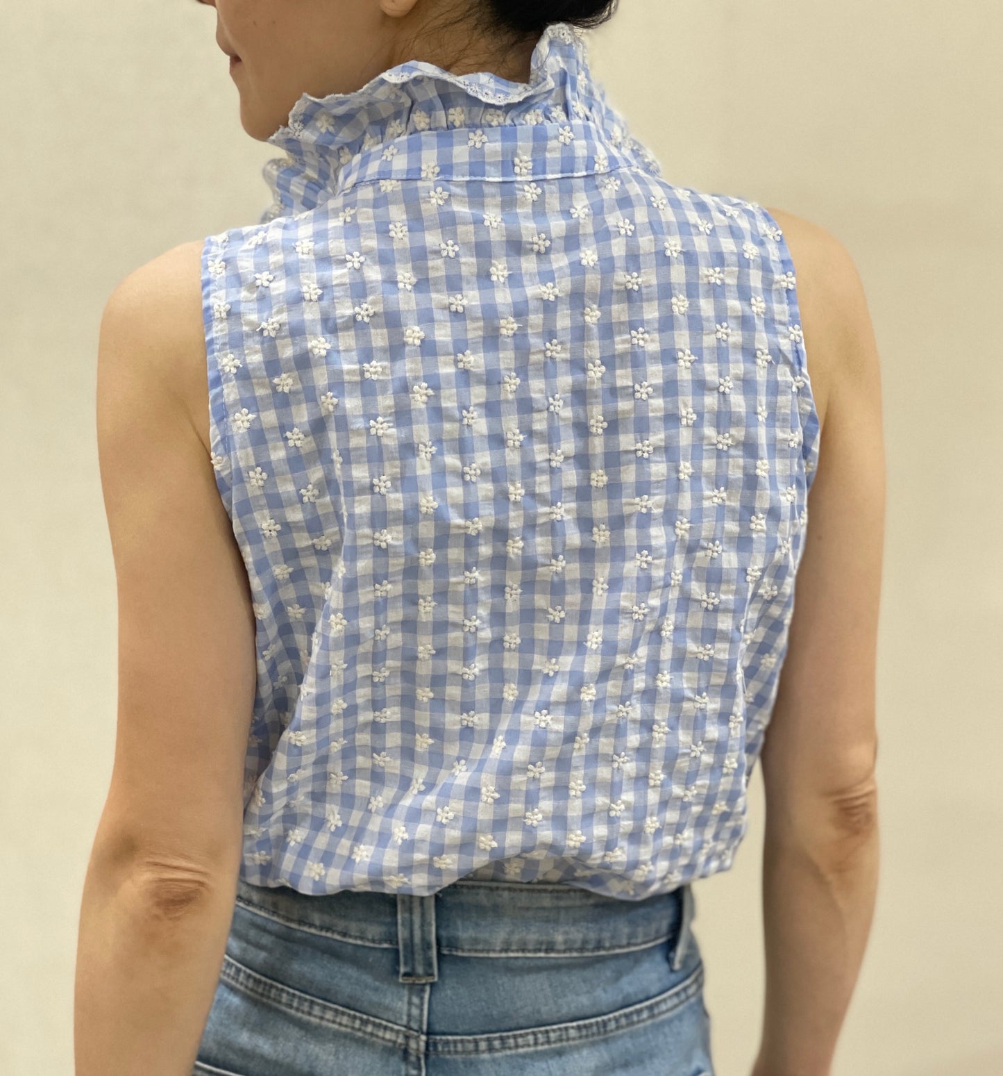 Chemise sans Manches Vichy Brodée