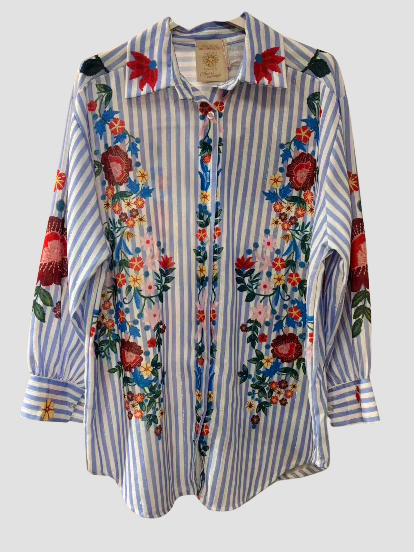 Chemise Bohème Brodée Rayée