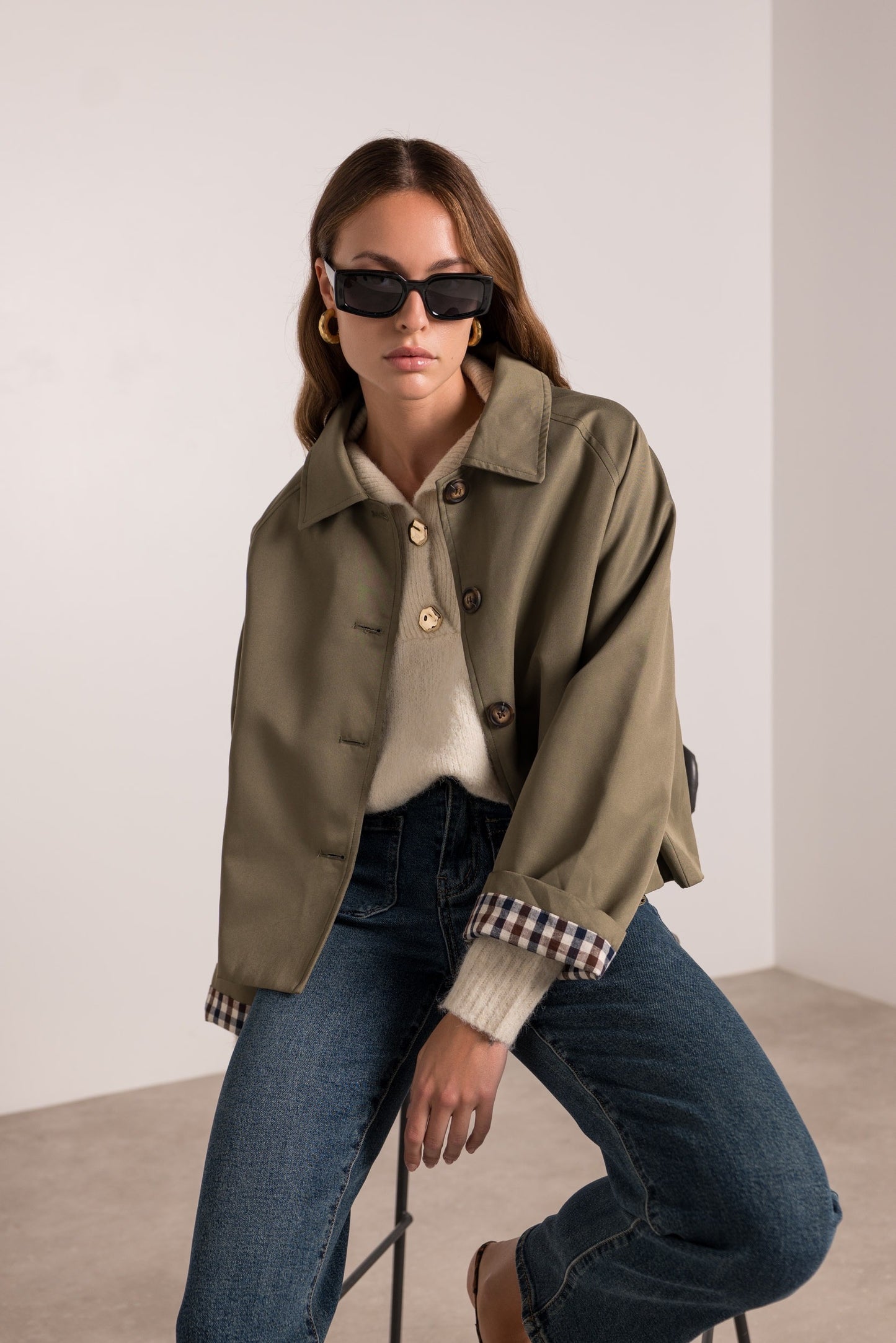 Veste Trench Revers Carreaux