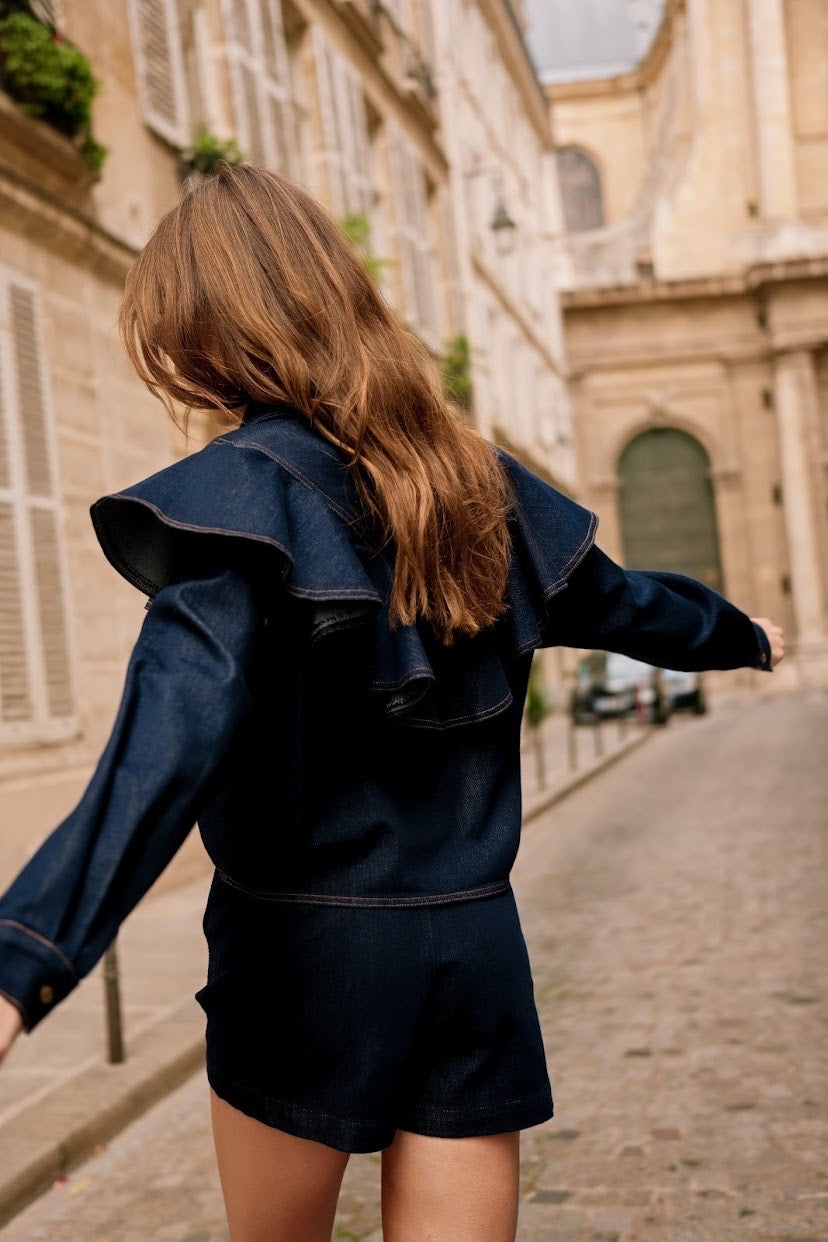 Chemise Denim à Volants