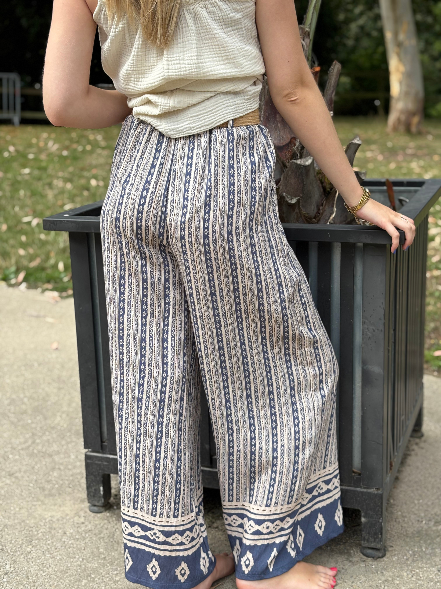 Pantalon Ceinturé Imprimé Géométrique