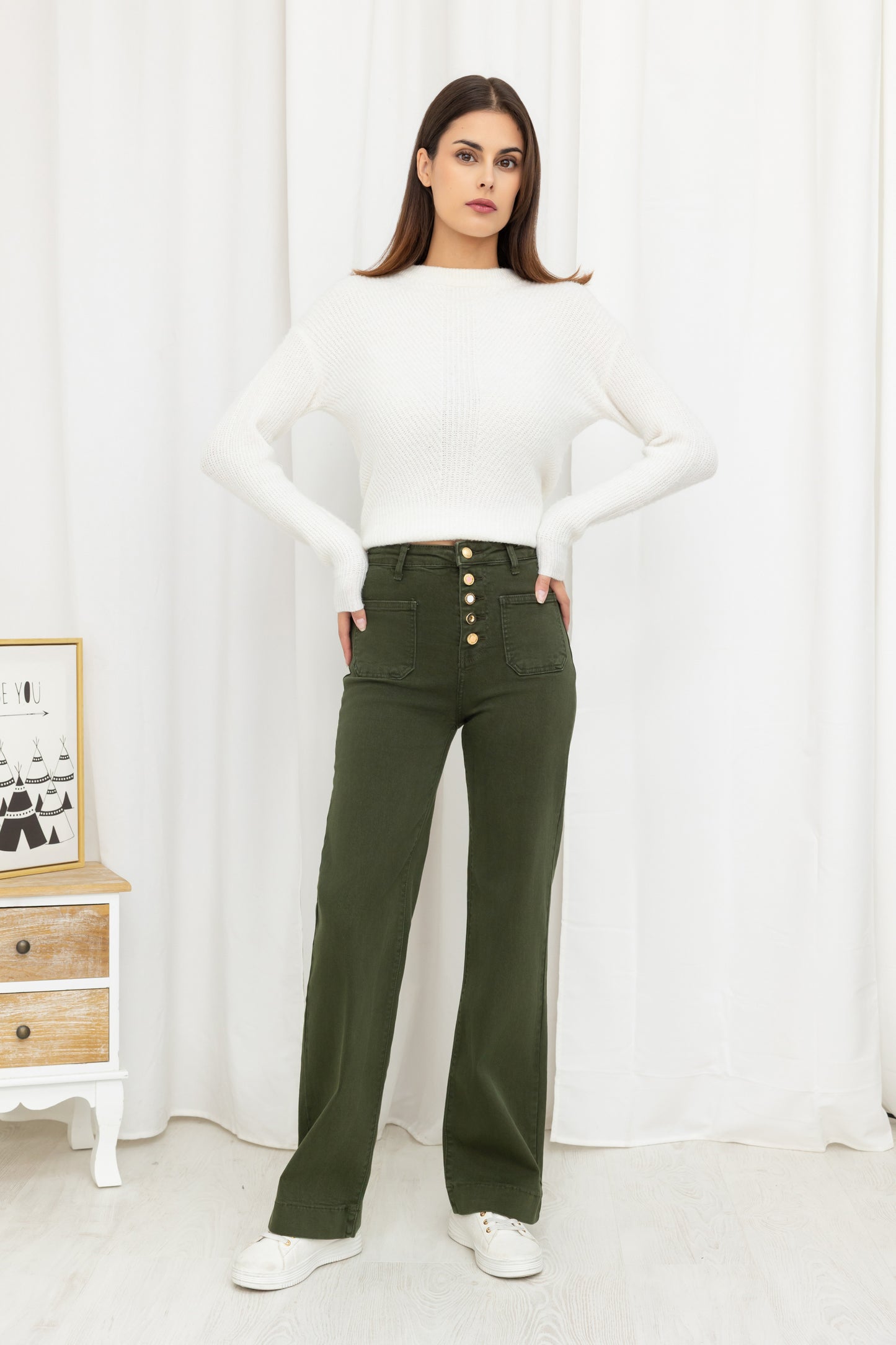 Jean Taille Haute à Boutons