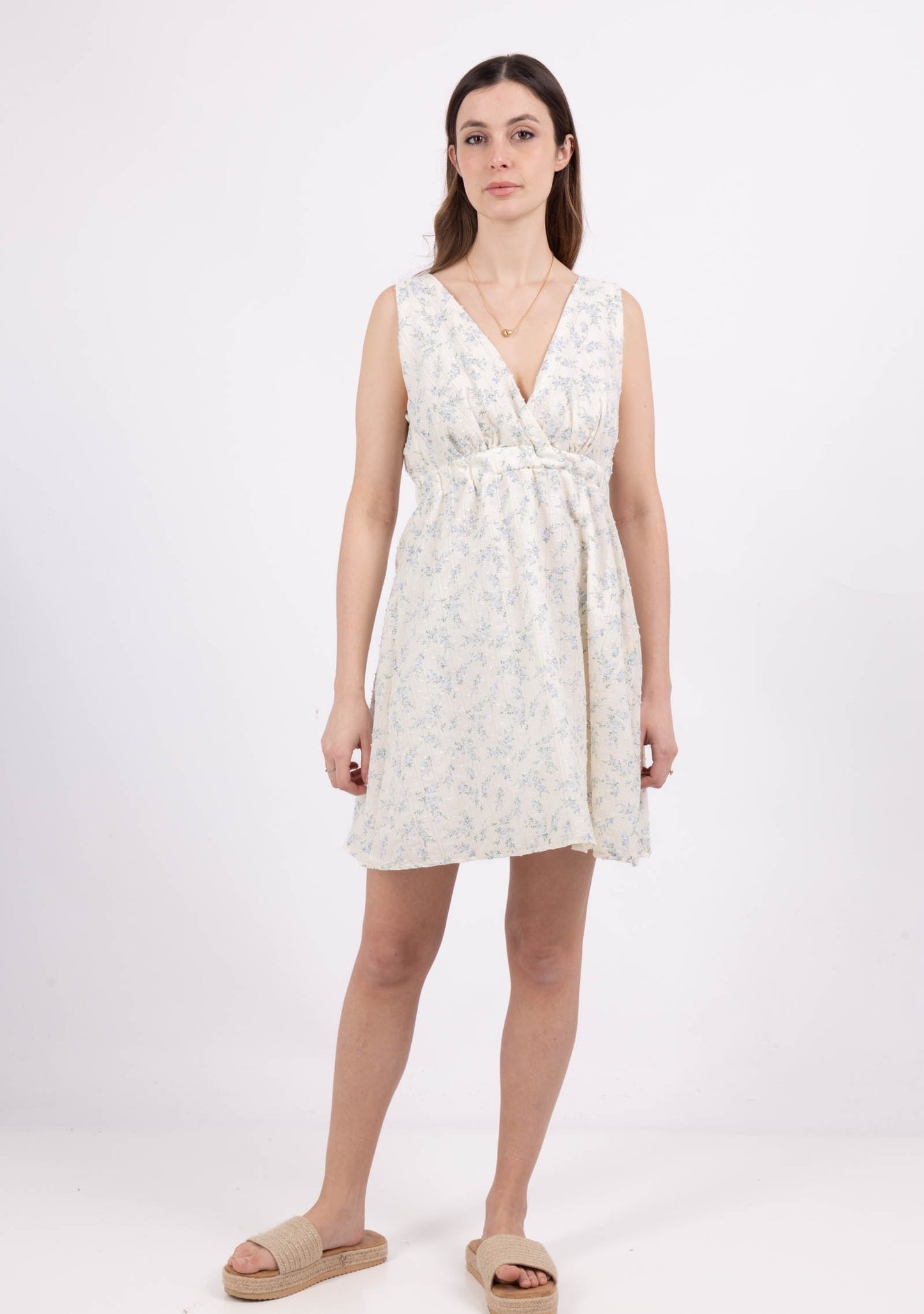 Robe Courte Fleurie Écrue