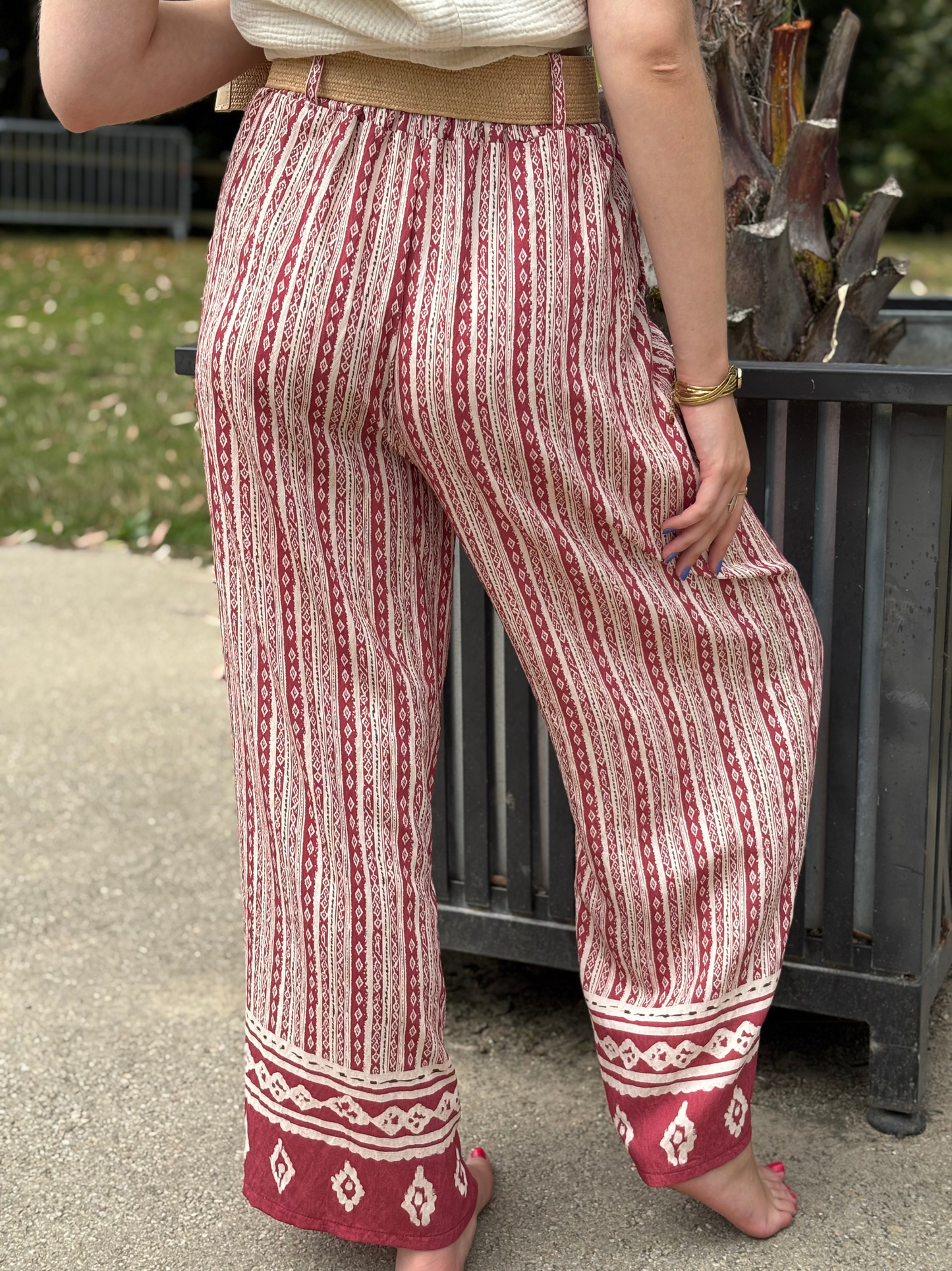 Pantalon Ceinturé Imprimé Géométrique