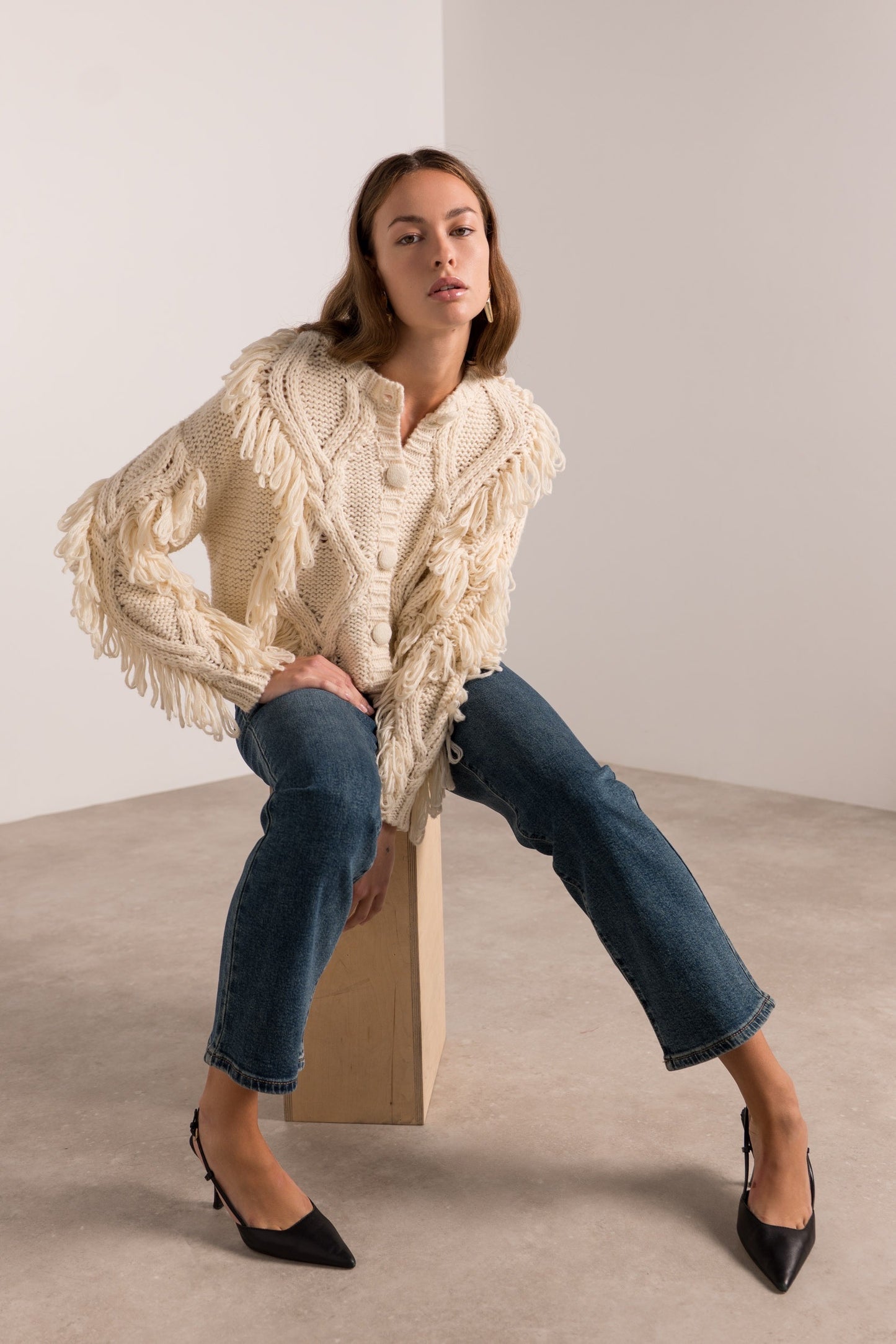 Gilet Franges Écru
