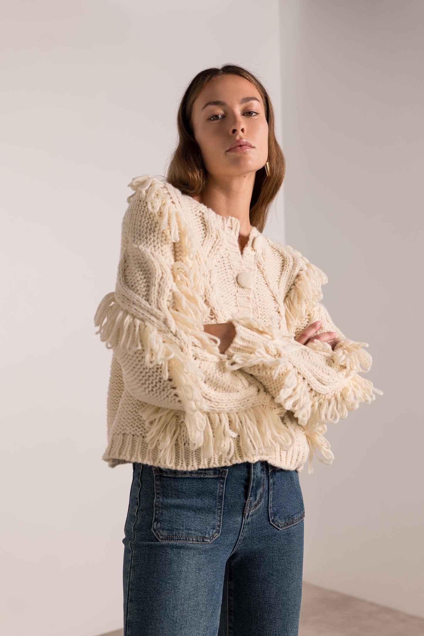 Gilet Franges Écru