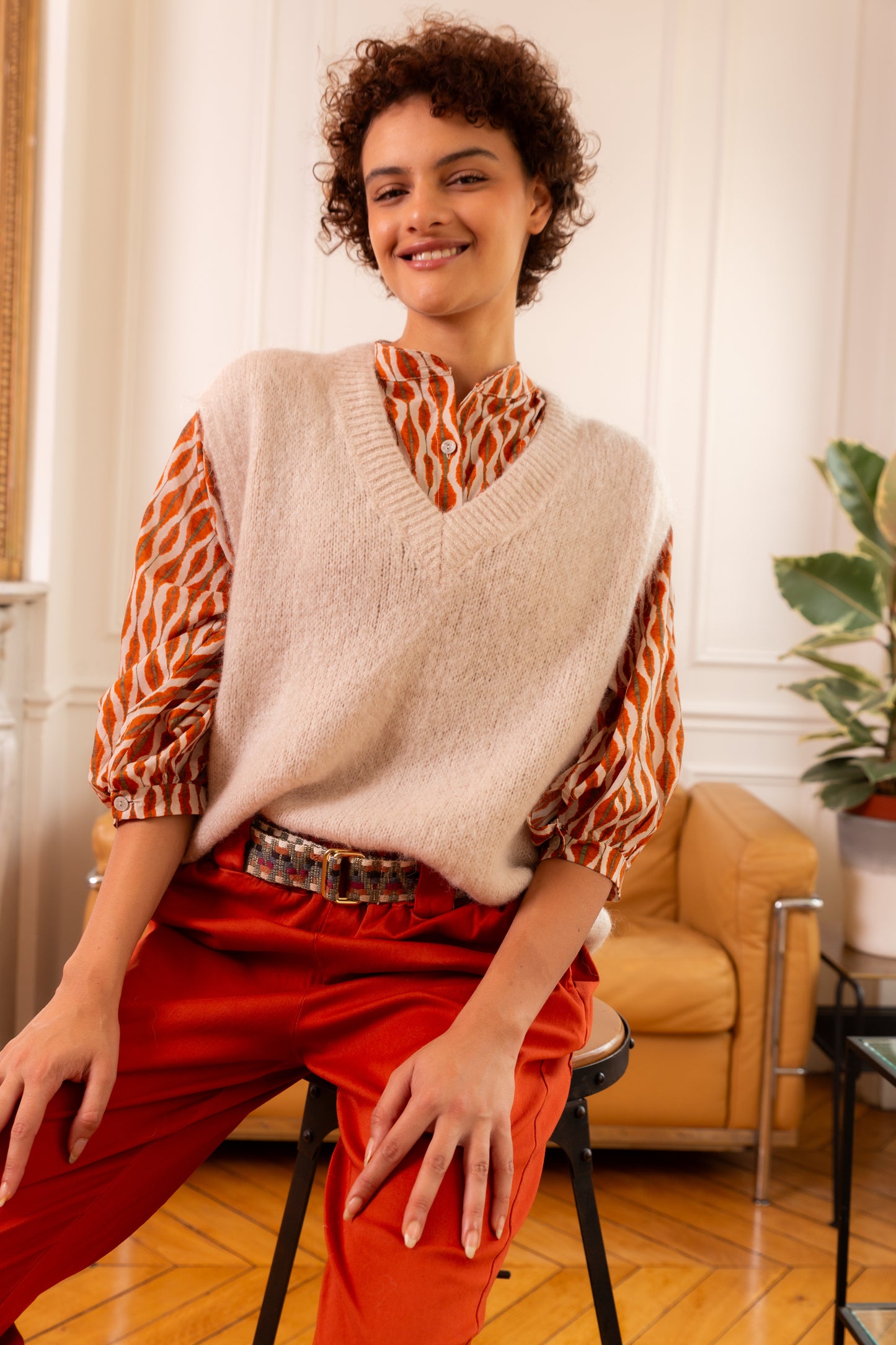 Pull sans Manches Col V Mohair