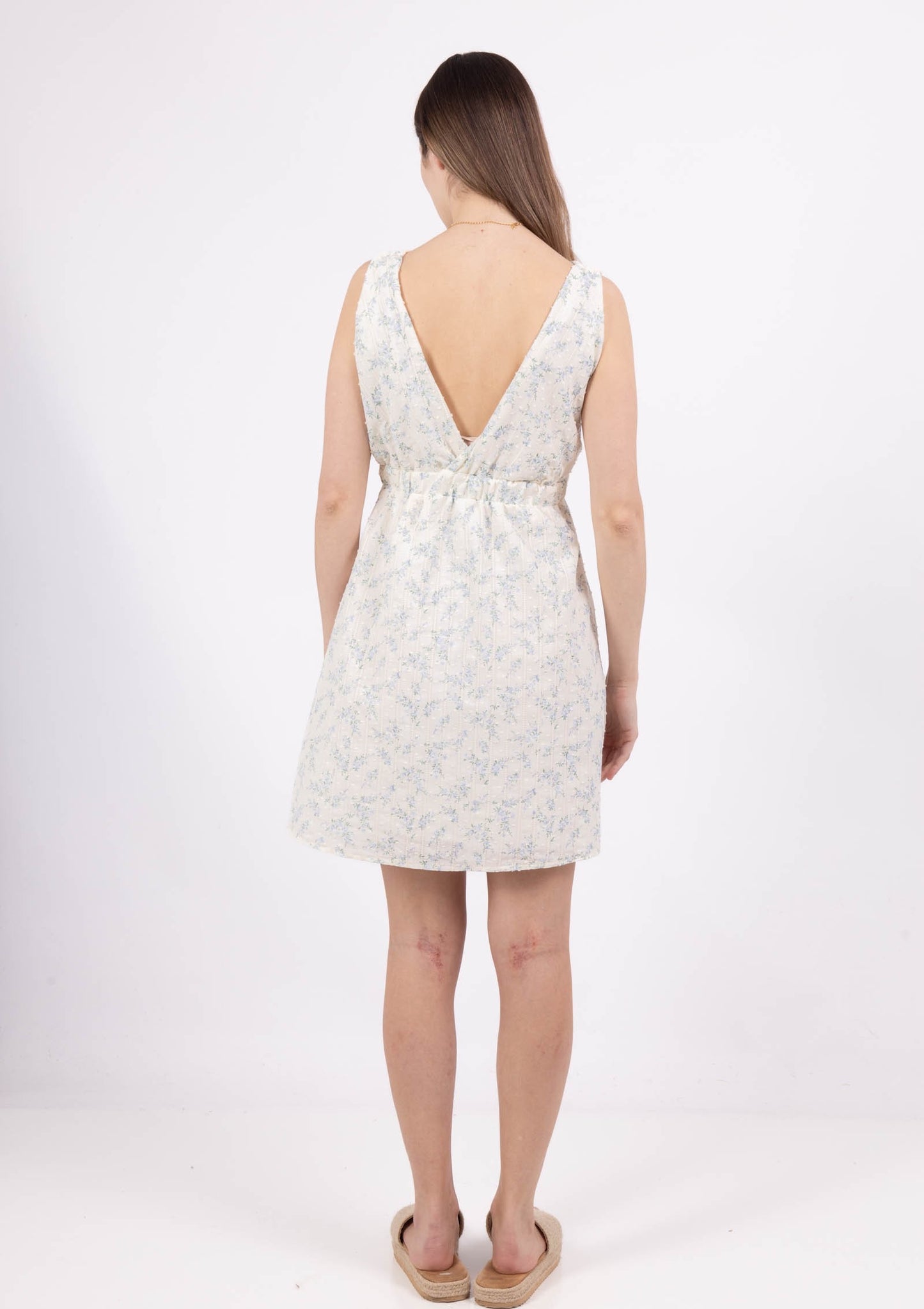 Robe Courte Fleurie Écrue
