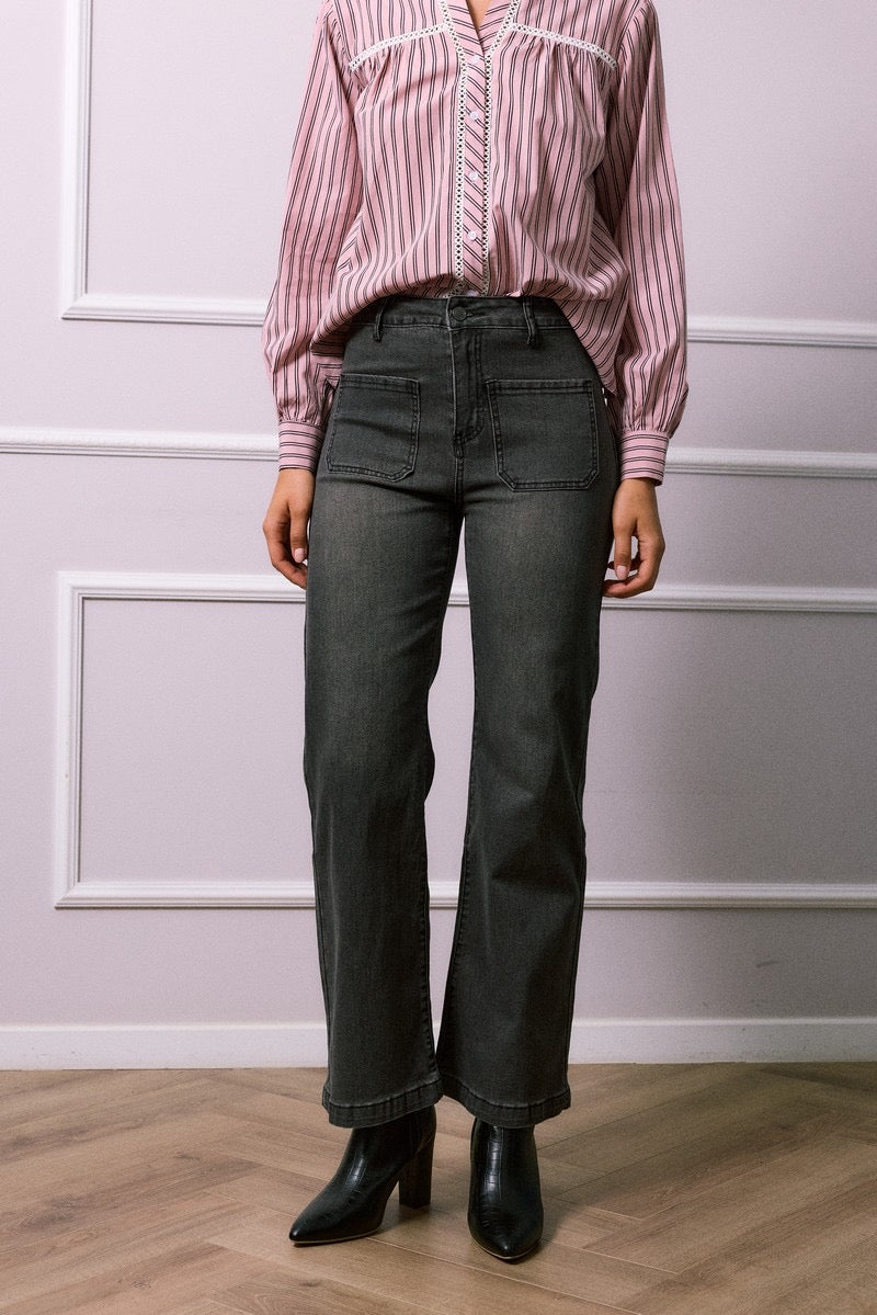 Jean Flare Gris Délavé