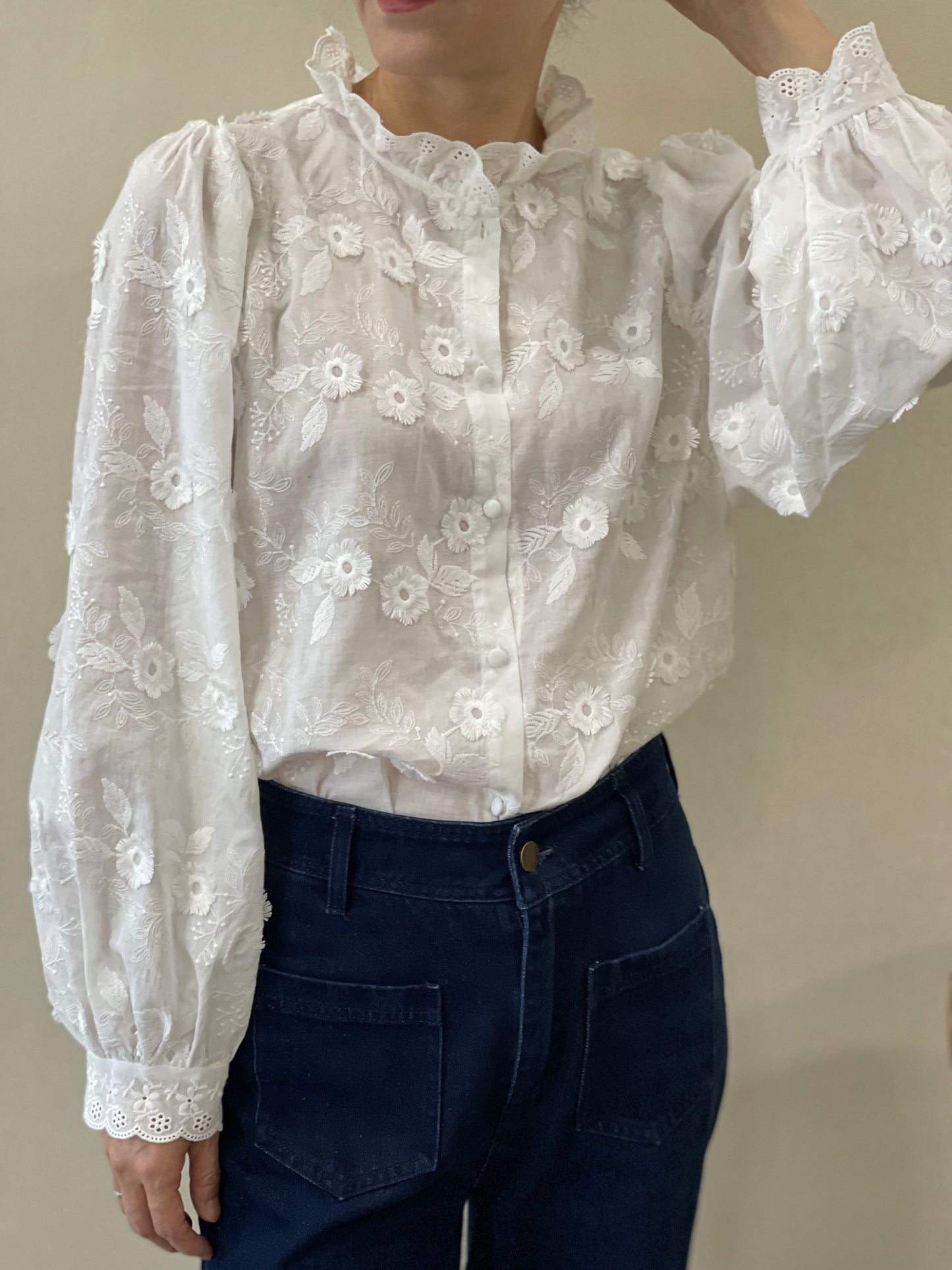 Chemise Col Volanté Brodé