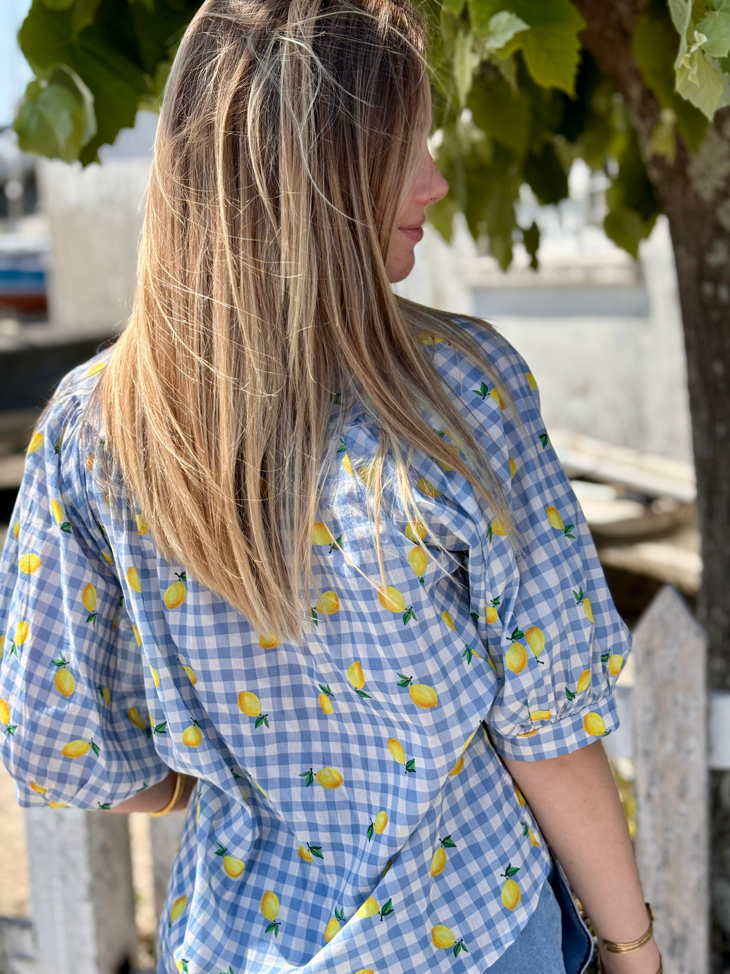 Blouse vichy bleu à citrons