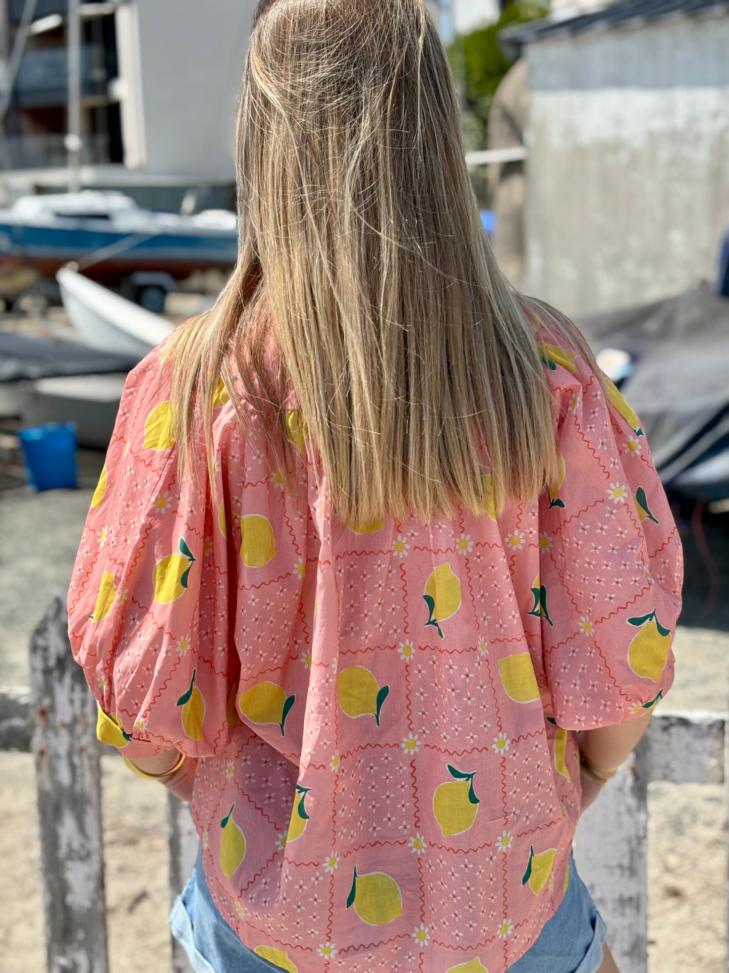 Chemise rose imprimé citron