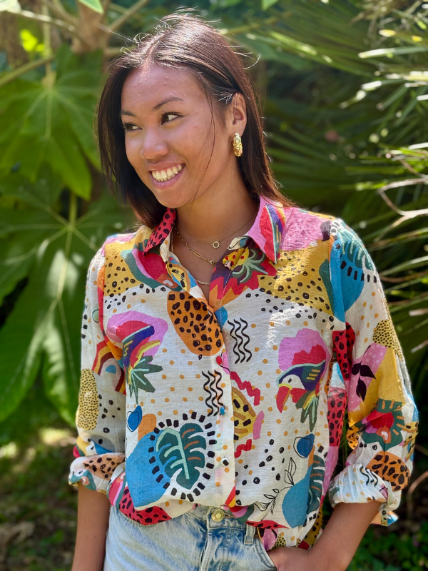 Chemise Imprimé Graphique Colorée en Viscose