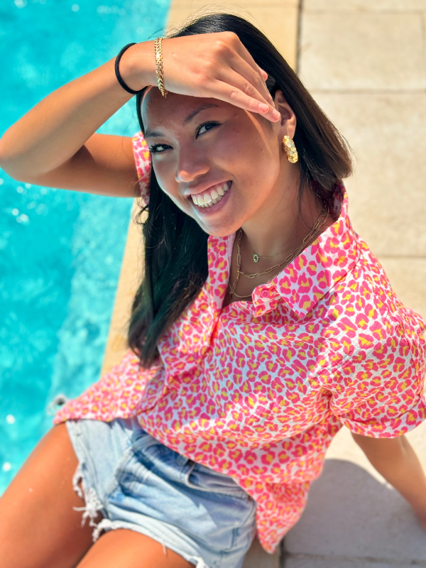 Chemise Imprimé Léopard Rose en Coton