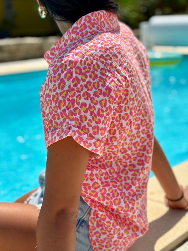 Chemise Imprimé Léopard Rose en Coton