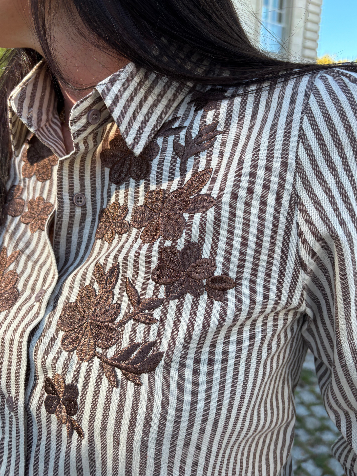 Chemise Rayée Fleurs Marron