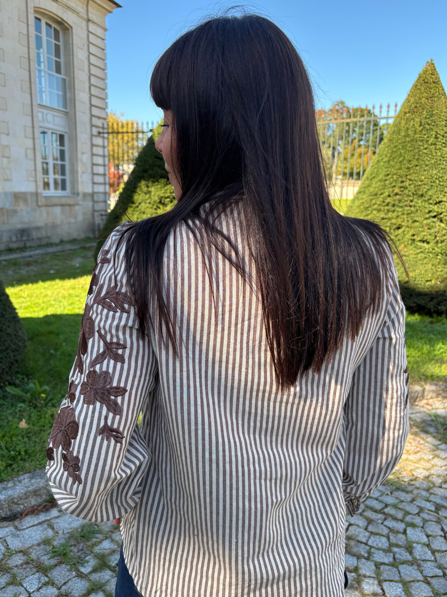 Chemise Rayée Fleurs Marron