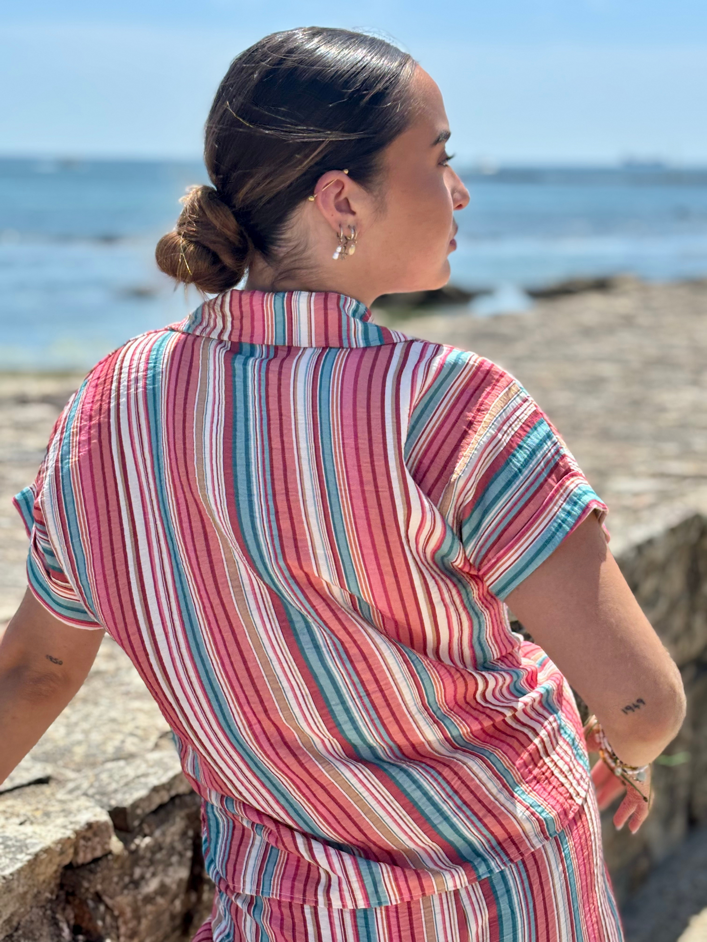 Chemise rayée multicolore en viscose