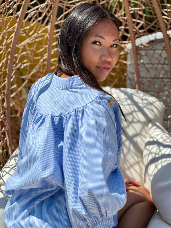 Chemise Vichy Bleu Brodée Citrons