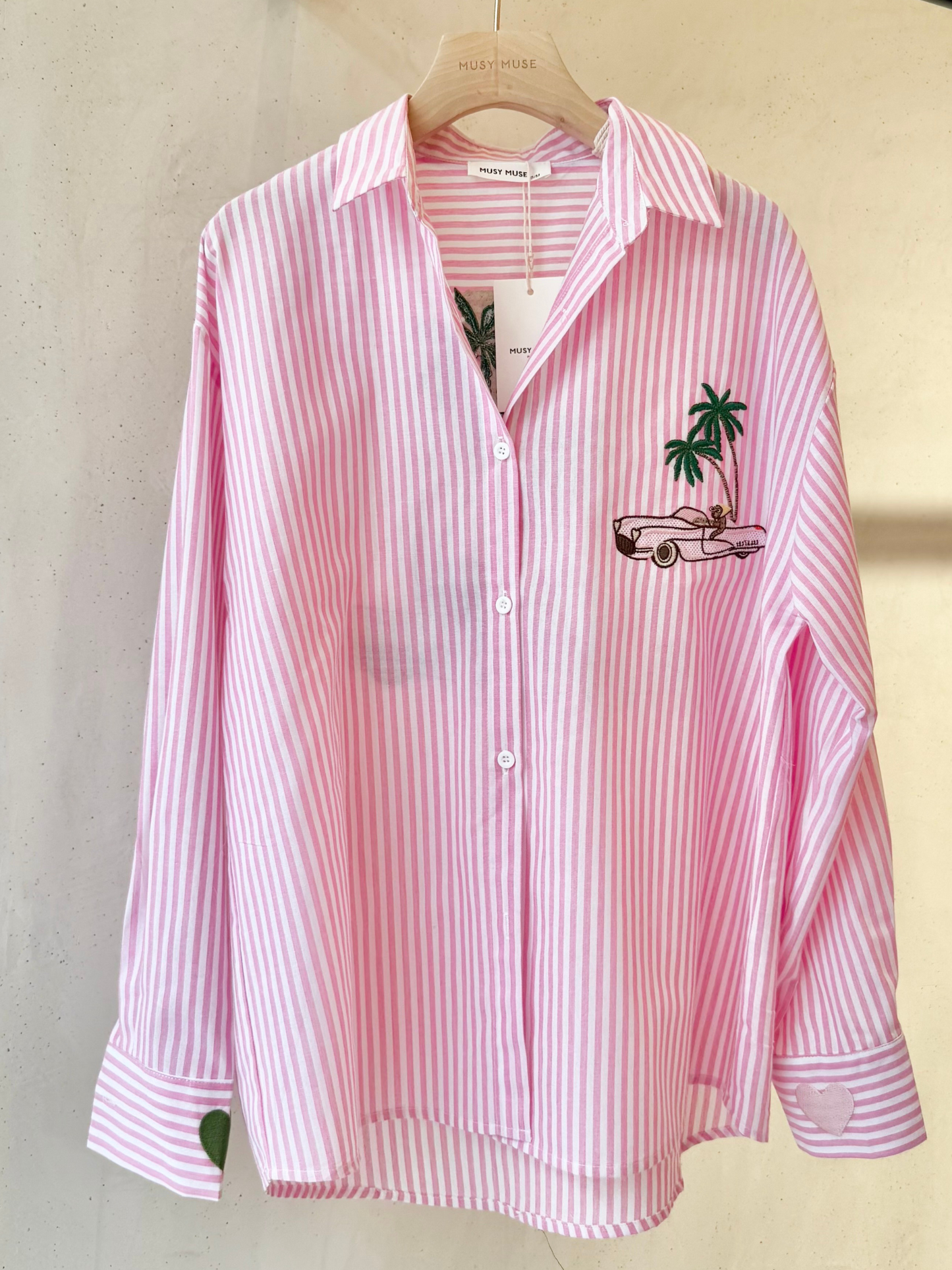 chemise en coton rayé rose