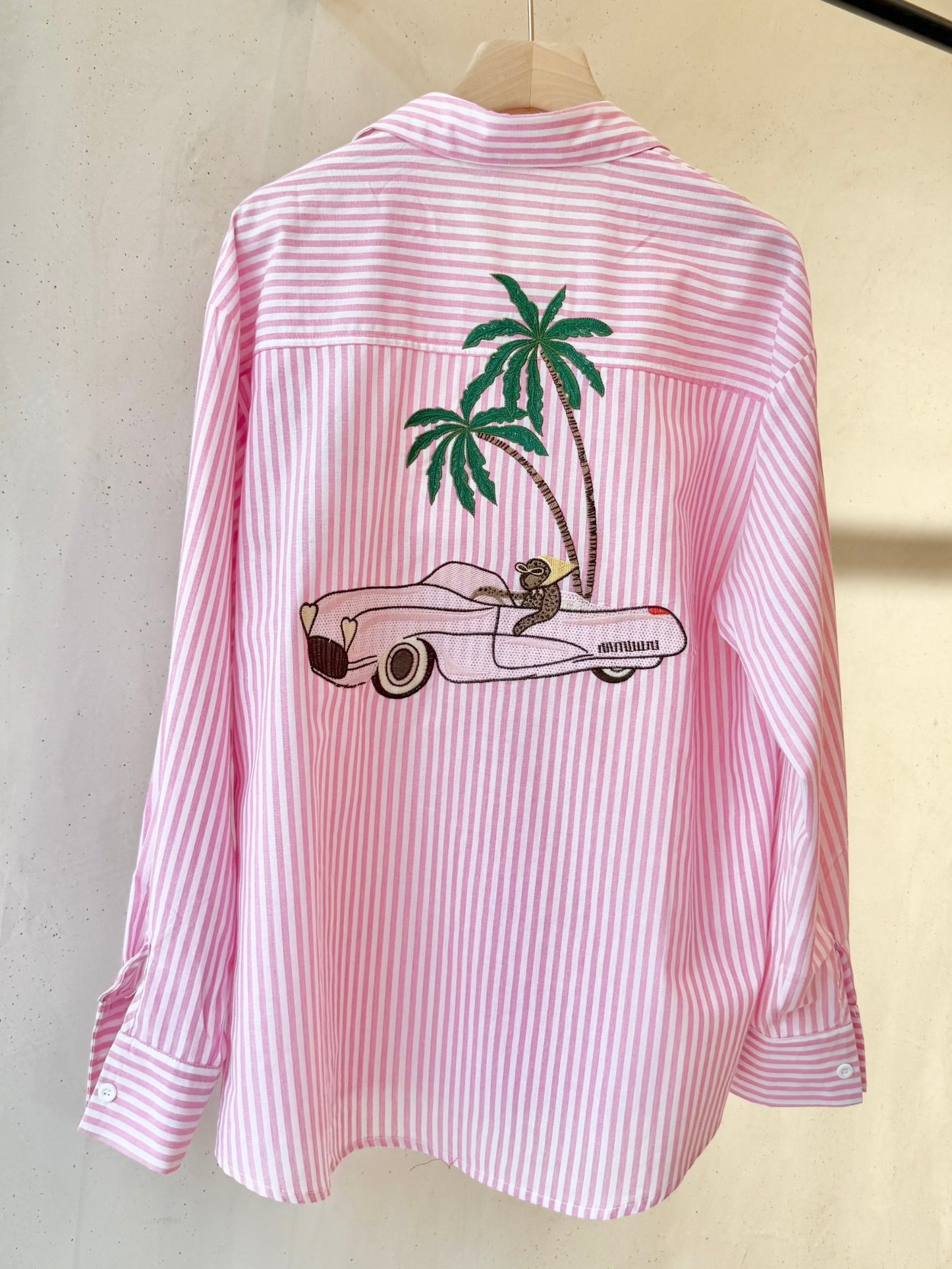 chemise coton rayée rose