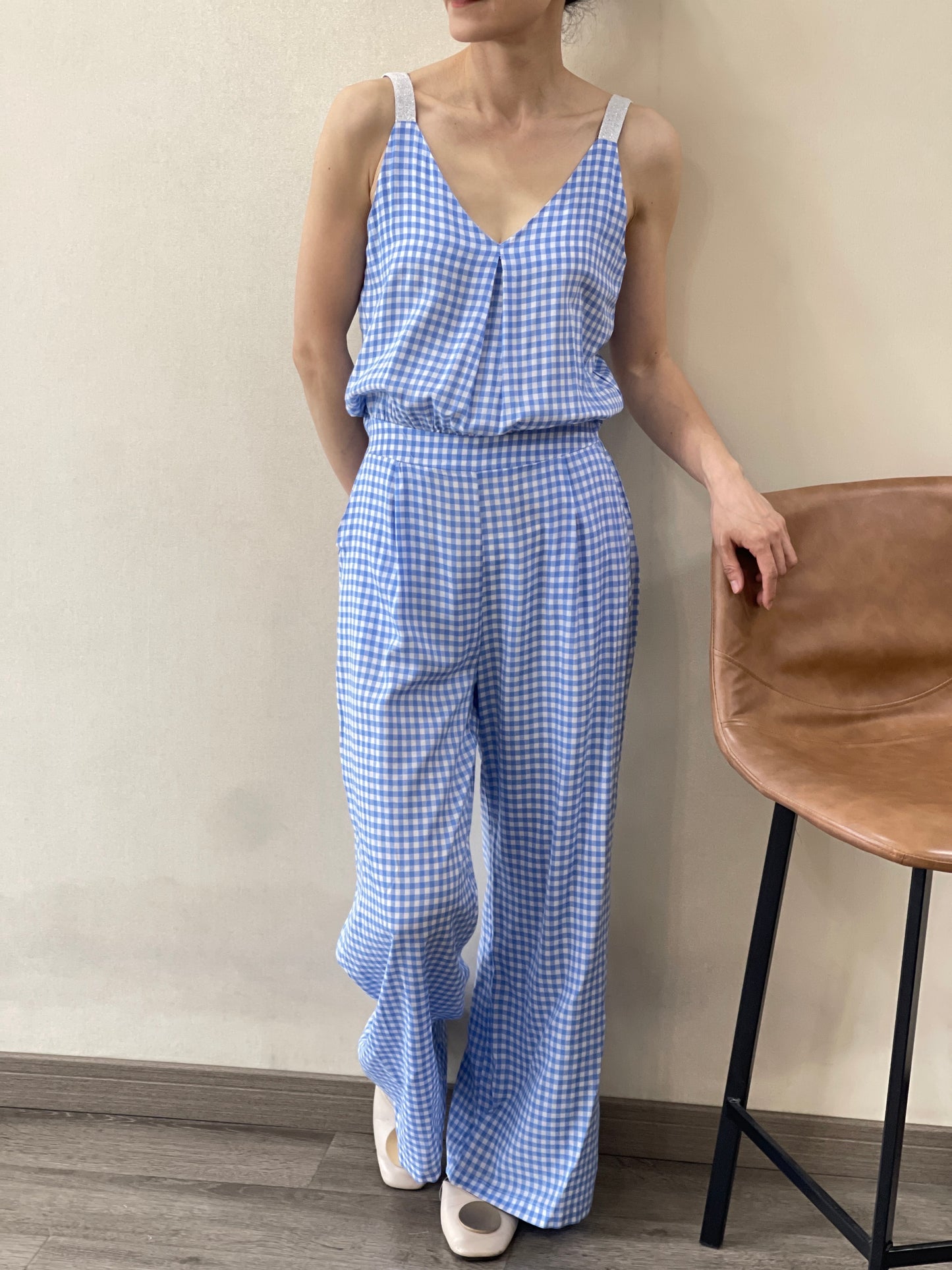 combi pantalon à carreaux