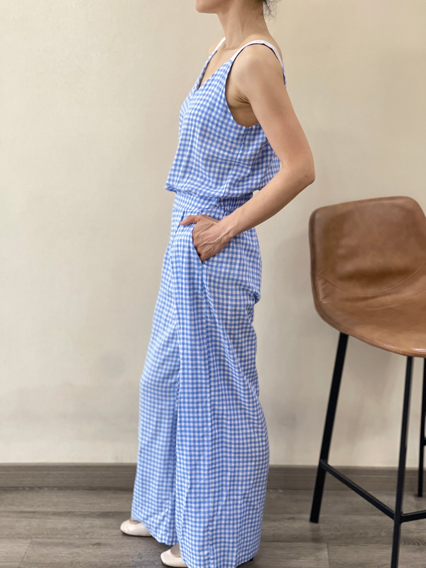 combi pantalon à carreaux