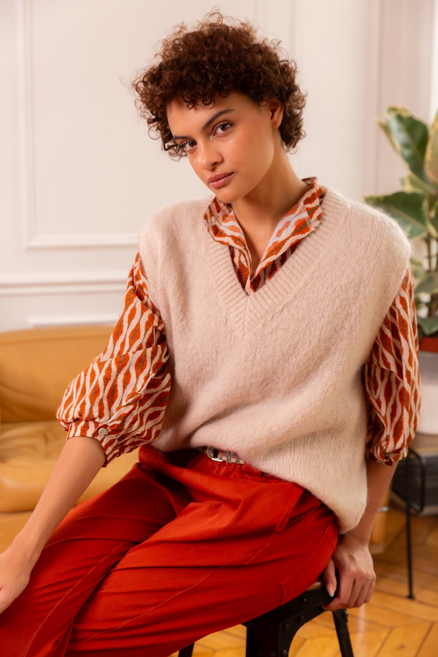 Pull sans Manches Col V Mohair