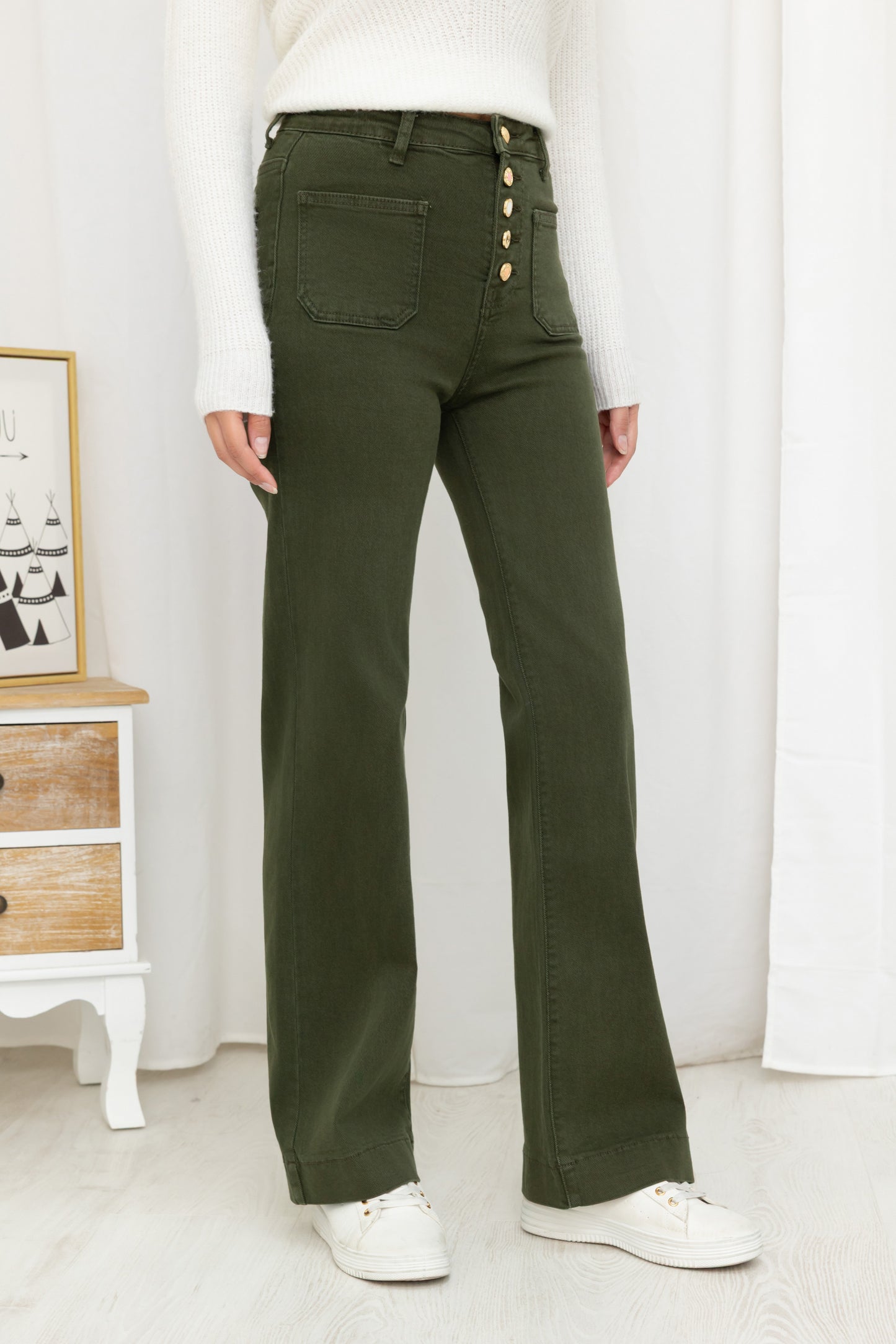 Jean Taille Haute à Boutons