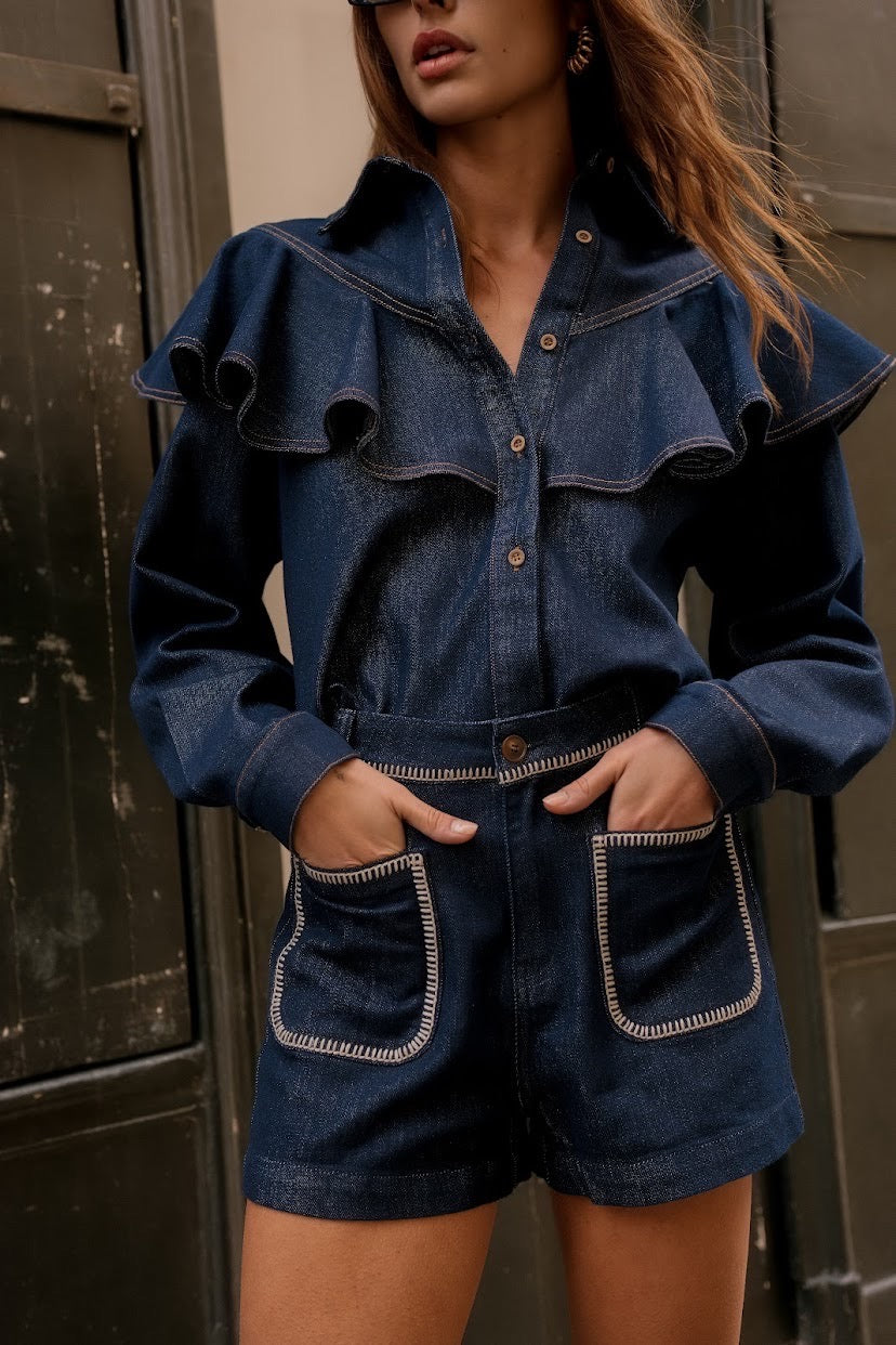 Chemise Denim à Volants