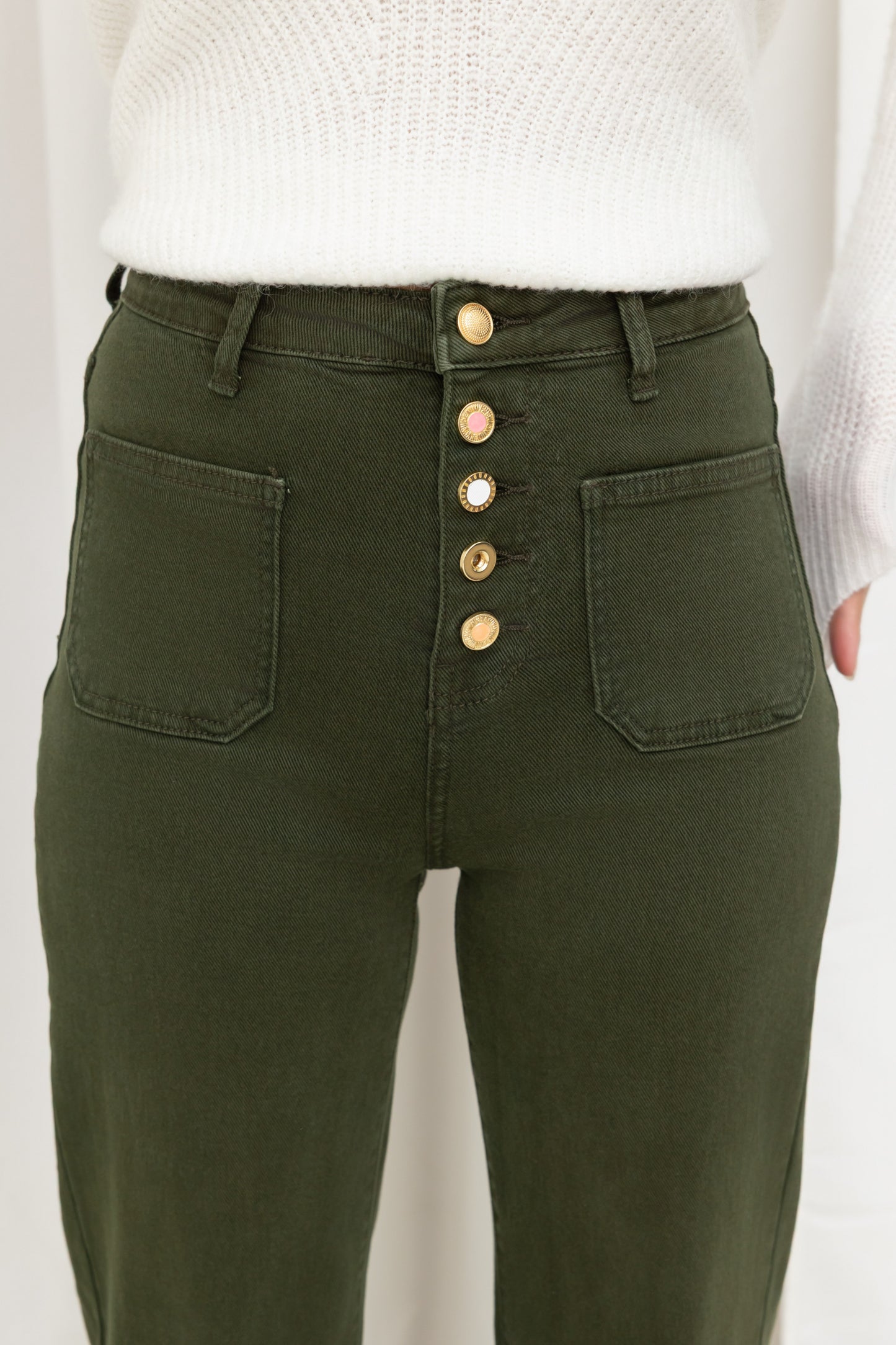 Jean Taille Haute à Boutons