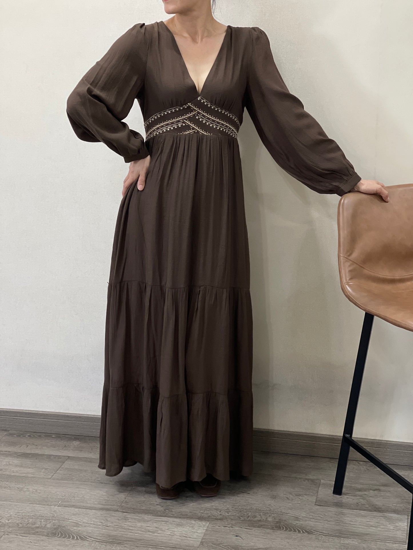 Robe Longue Fluide Col V