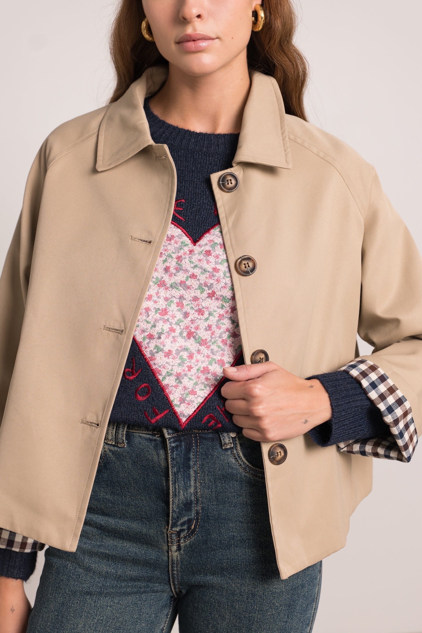 Veste Trench Revers Carreaux