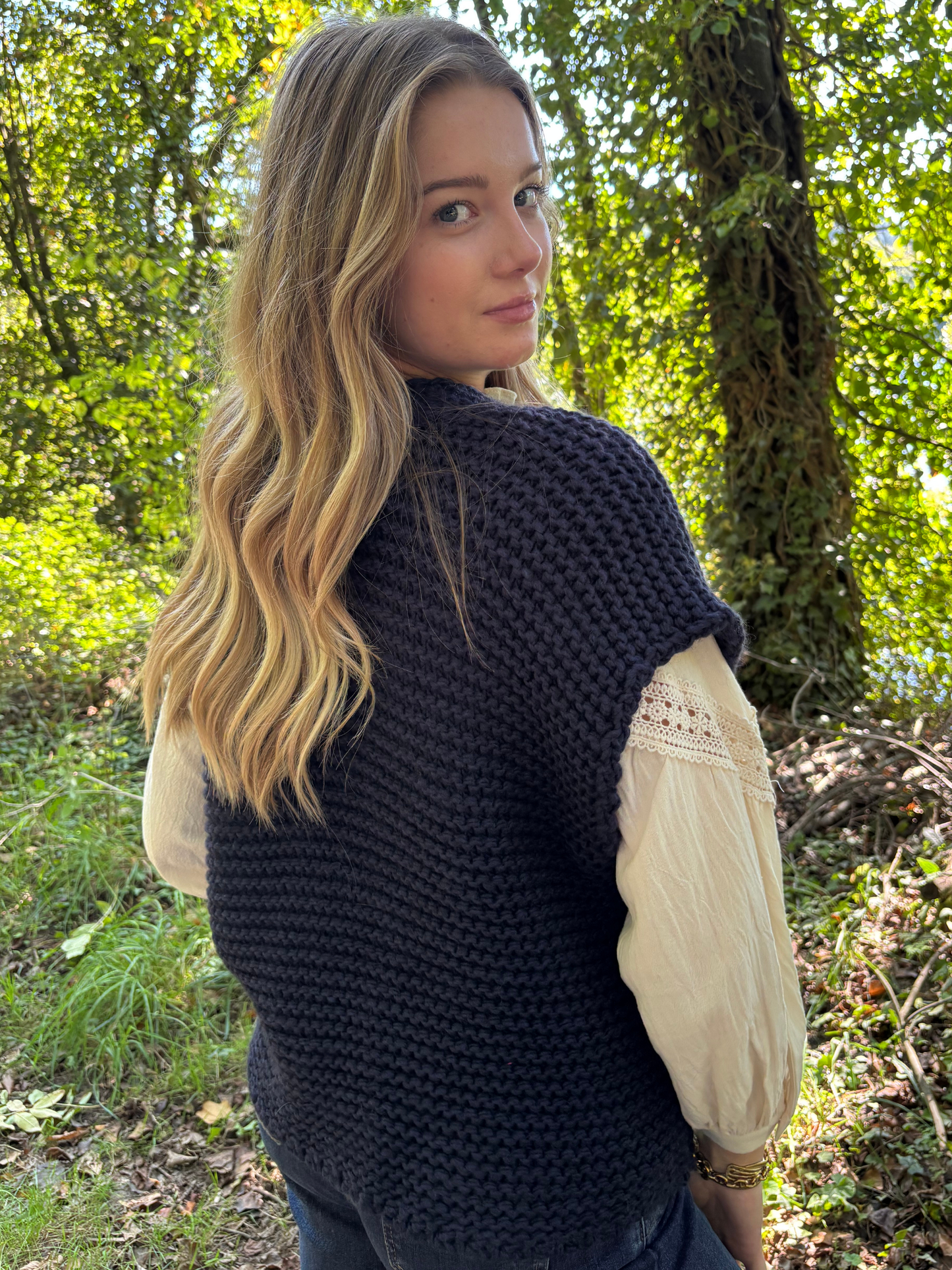 Gilet tricot sans manches bohème chic