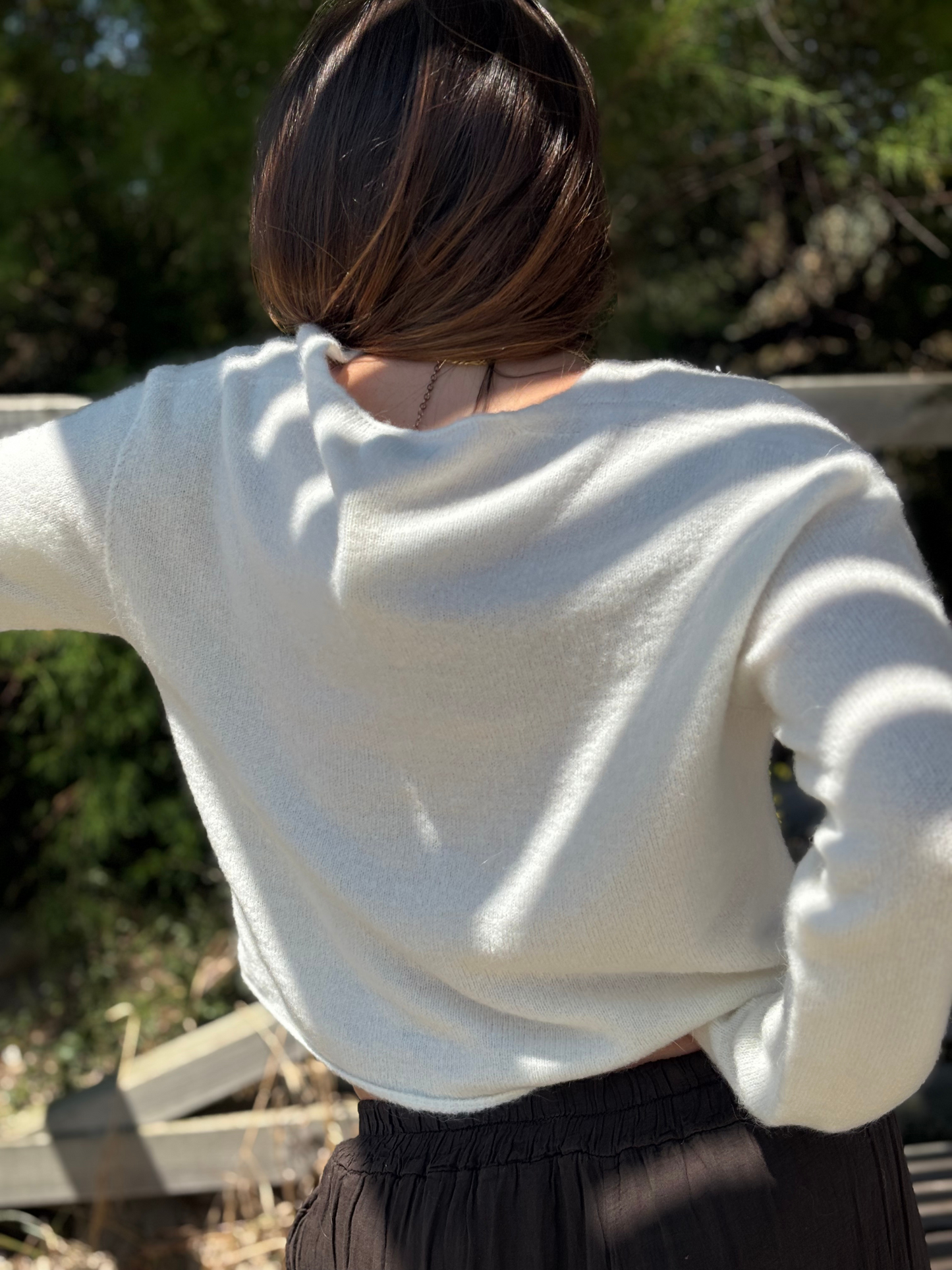 Gilet doux en maille col V ecru