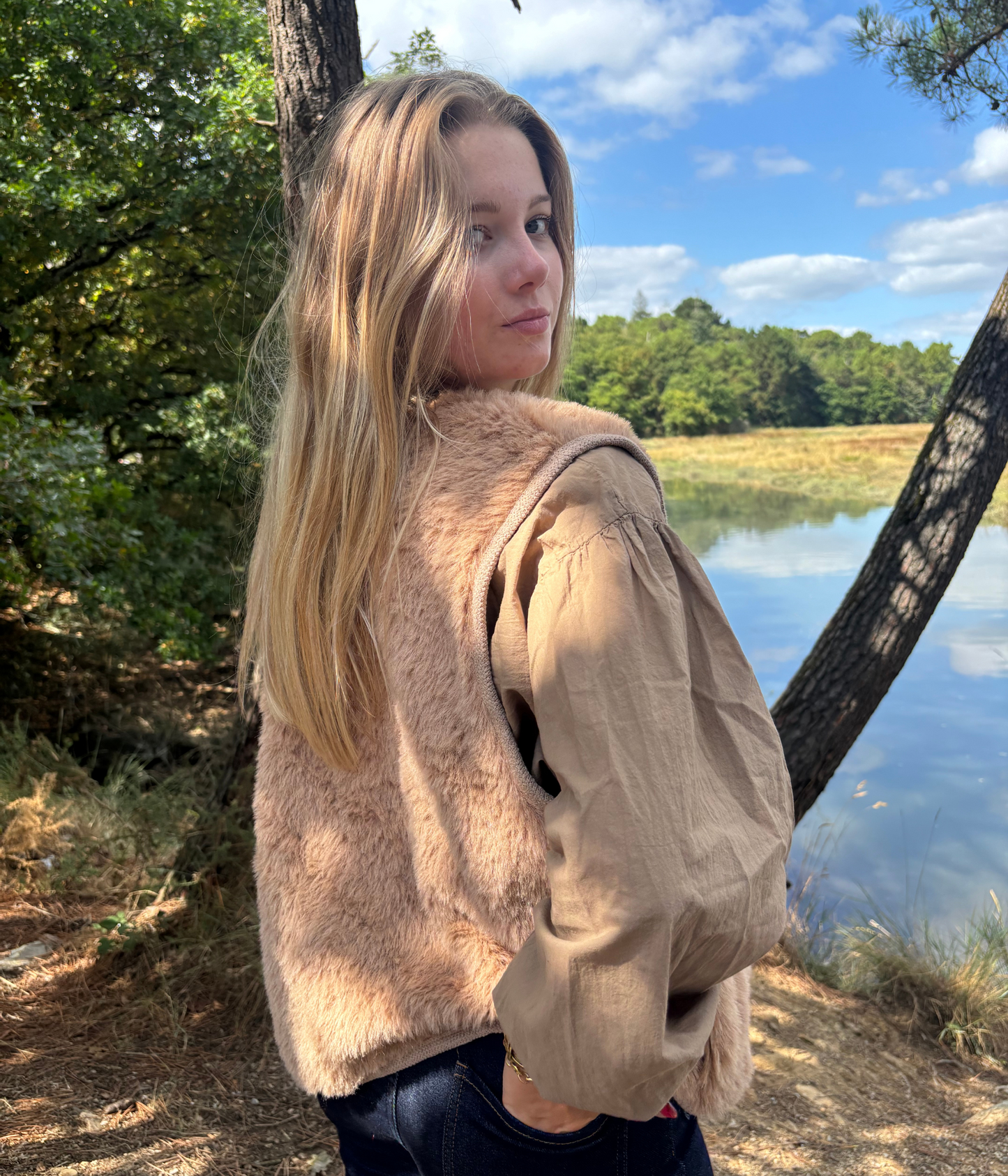Gilet sans Manches Beige