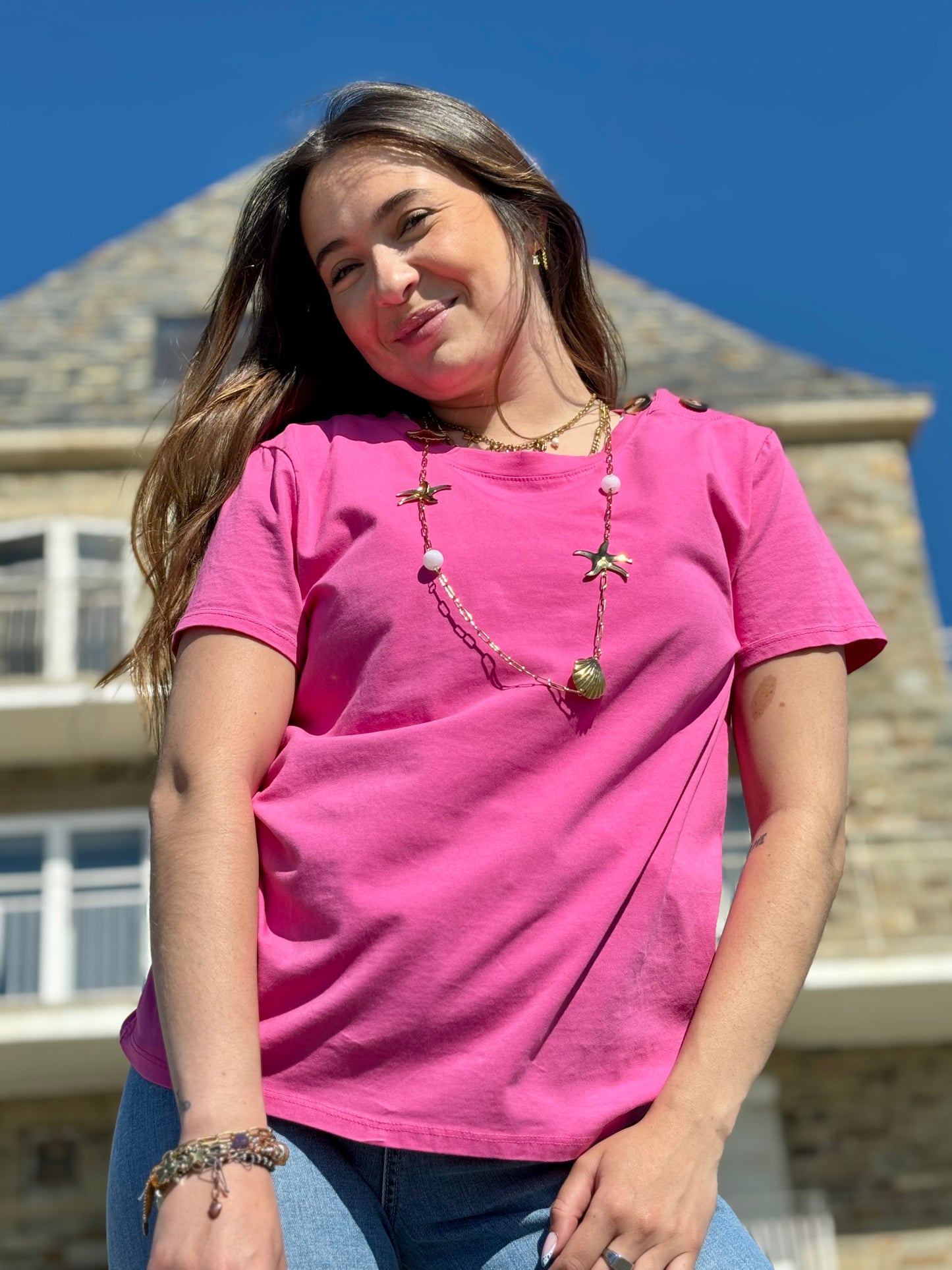 Tee-shirt Basique Chic à Boutons