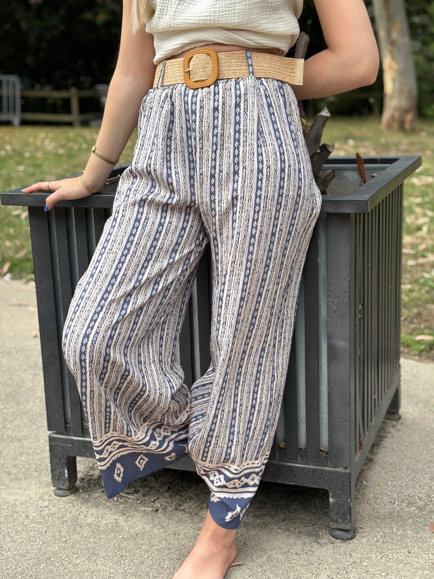 Pantalon Ceinturé Imprimé Géométrique