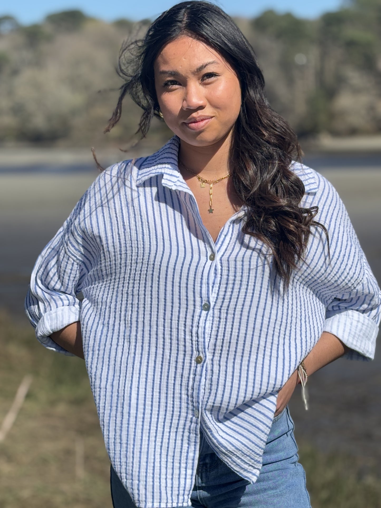 Chemise Rayée en Gaze de Coton