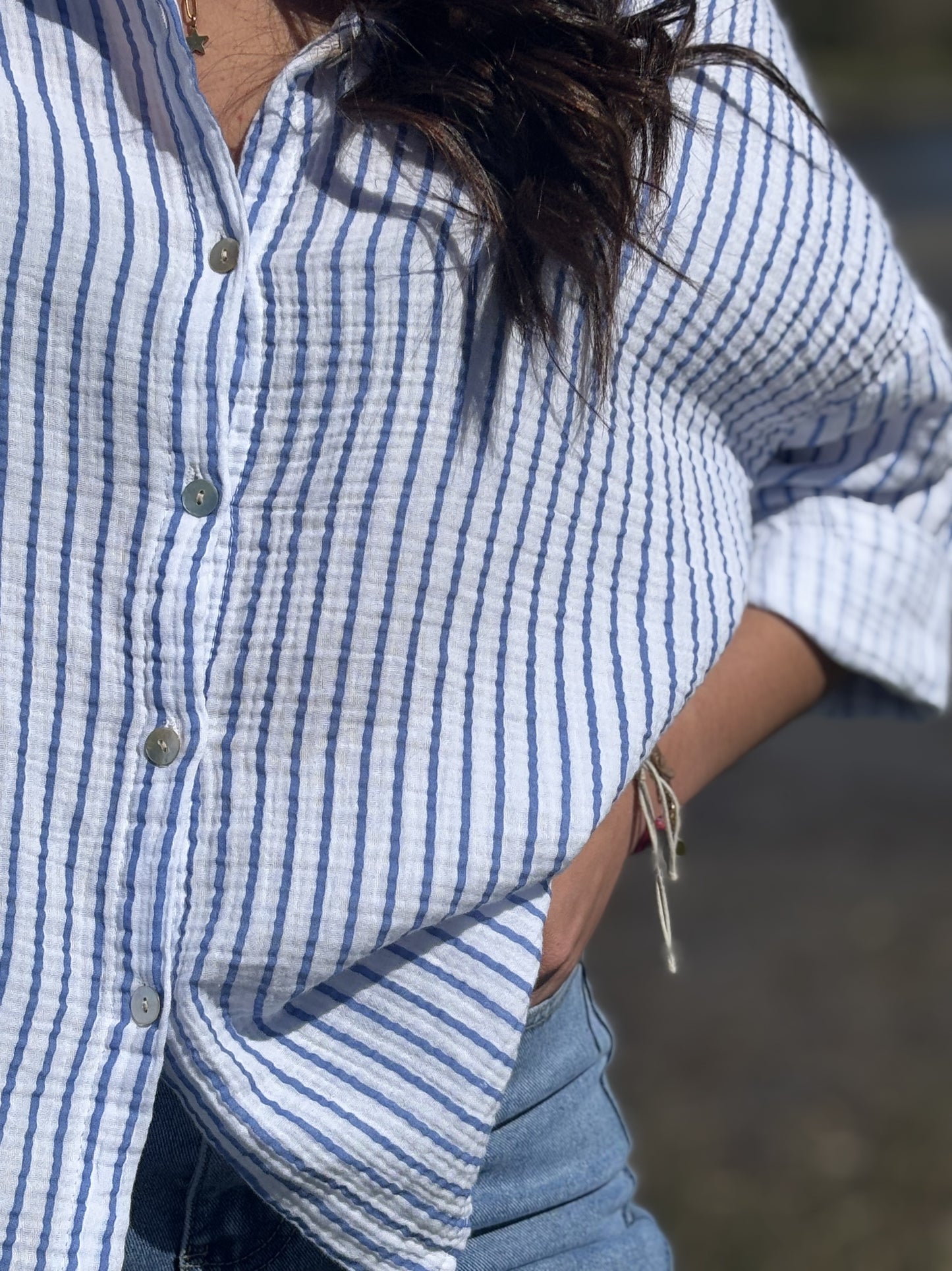 Chemise Rayée en Gaze de Coton