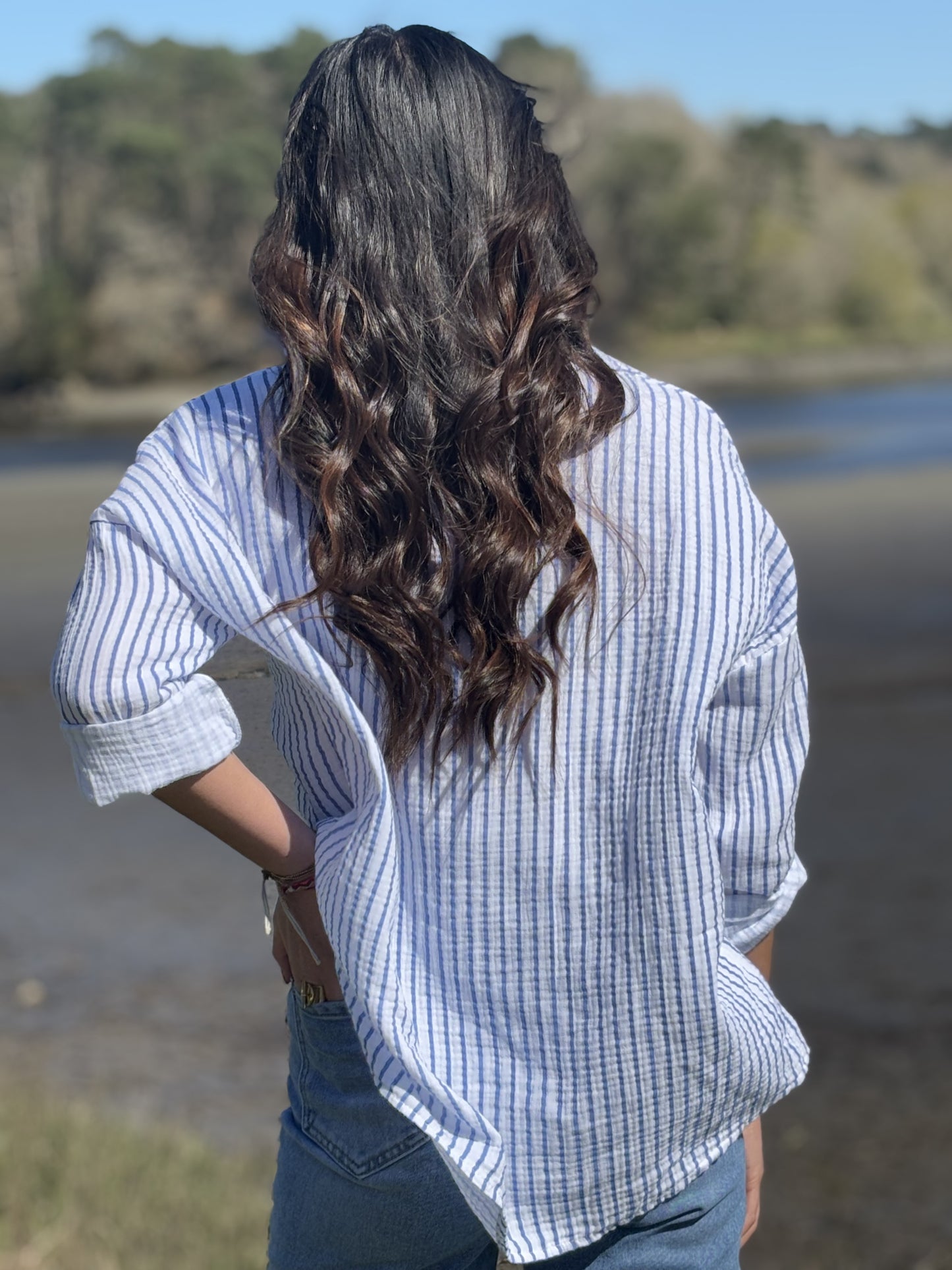 Chemise Rayée en Gaze de Coton