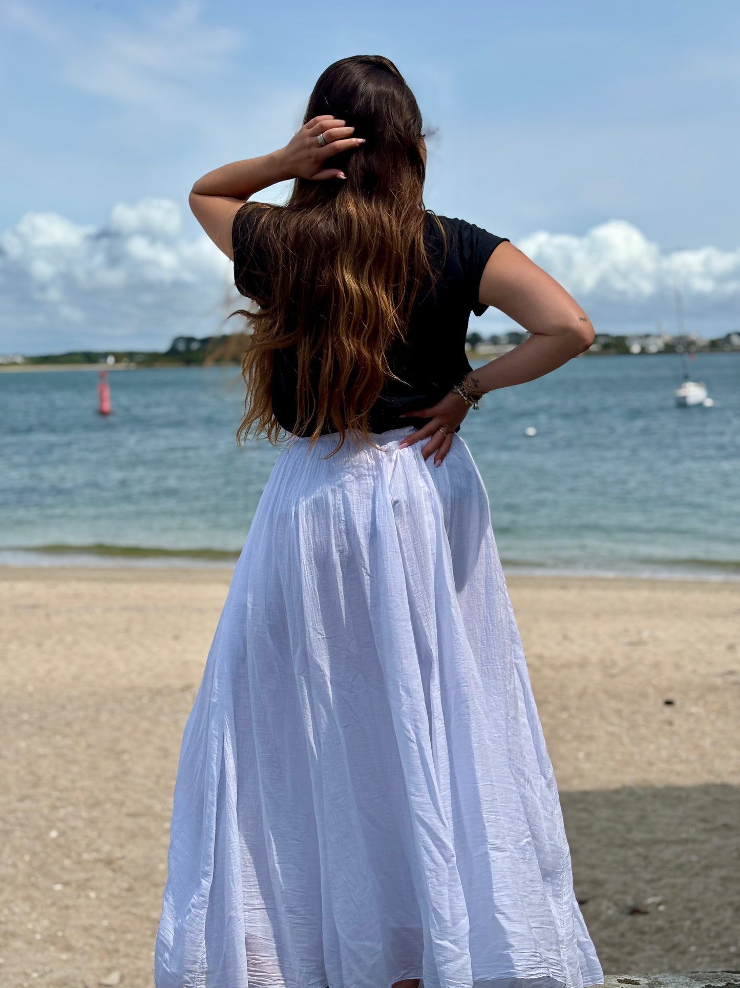 Jupe longue en voile de coton blanc