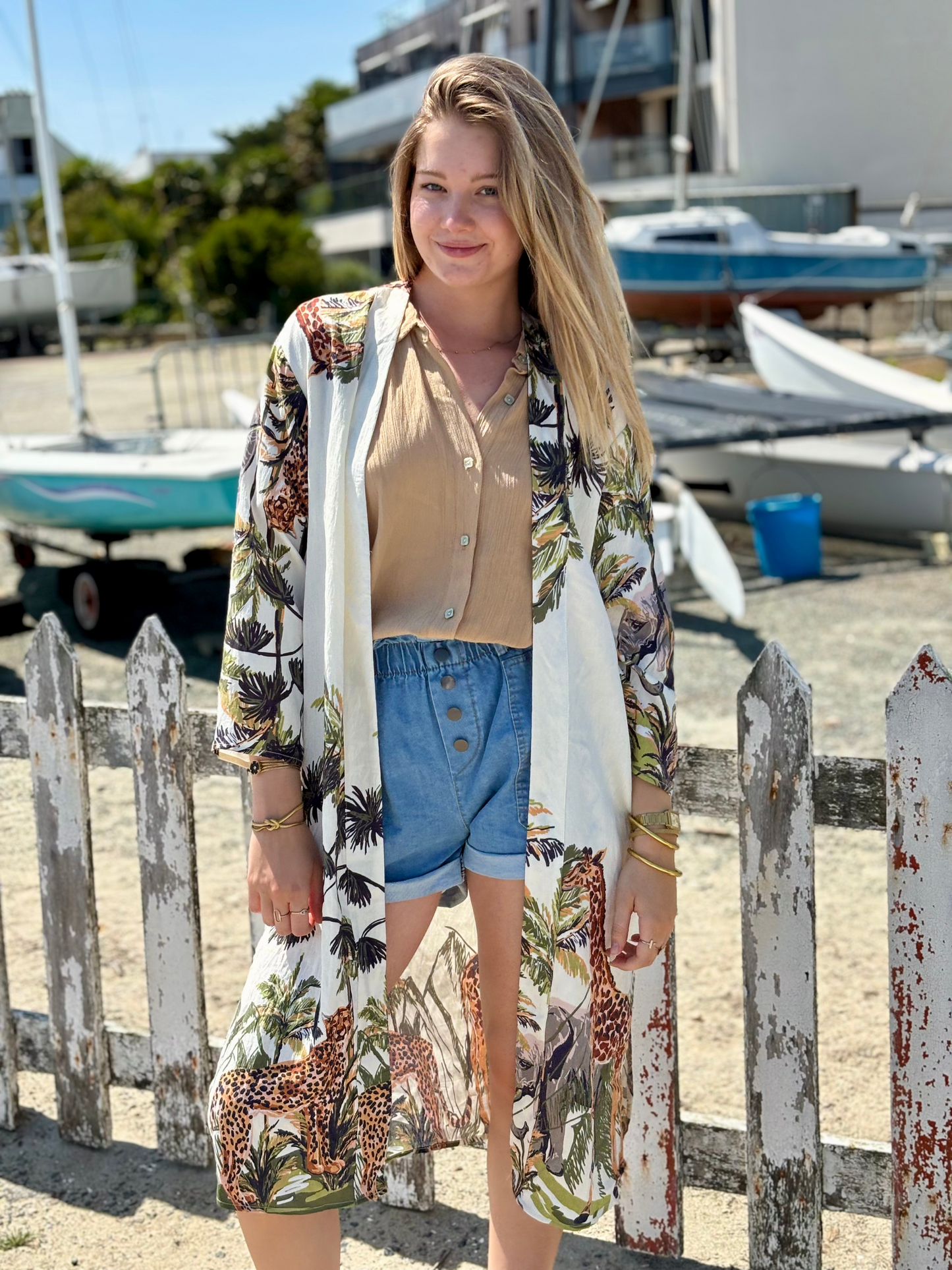 Kimono bohème en coton ecru