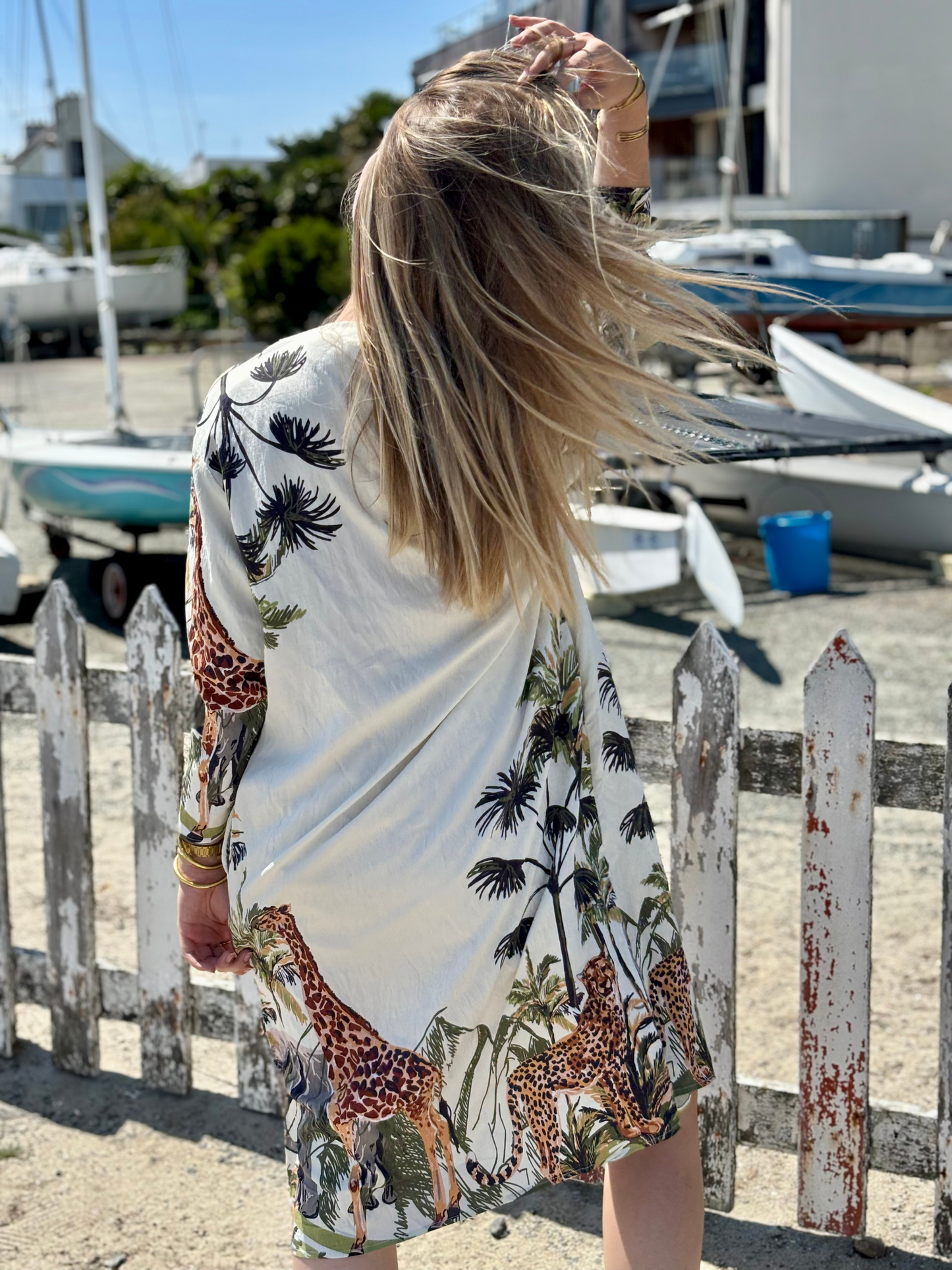 Kimono bohème en coton ecru