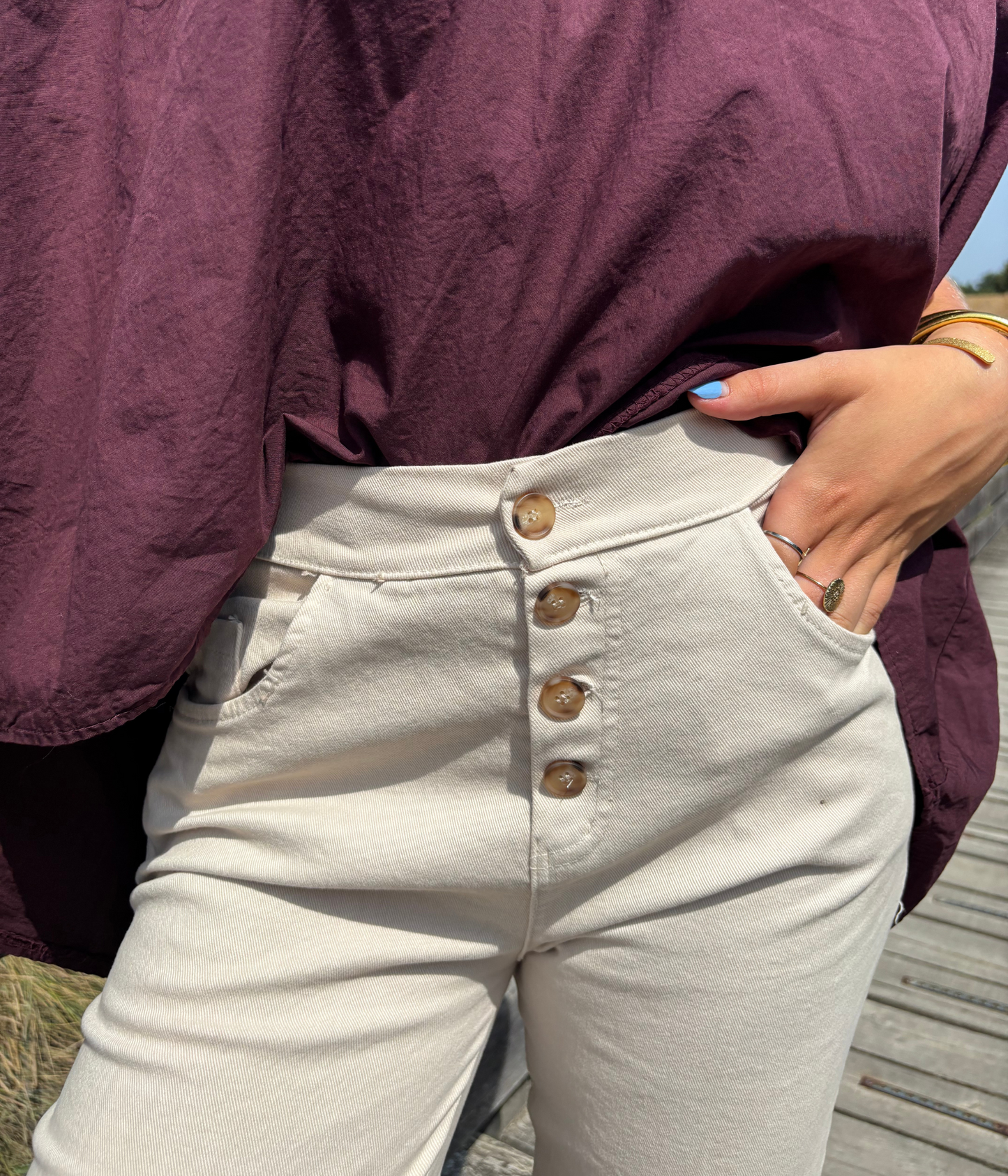 Pantalon Droit Boutons