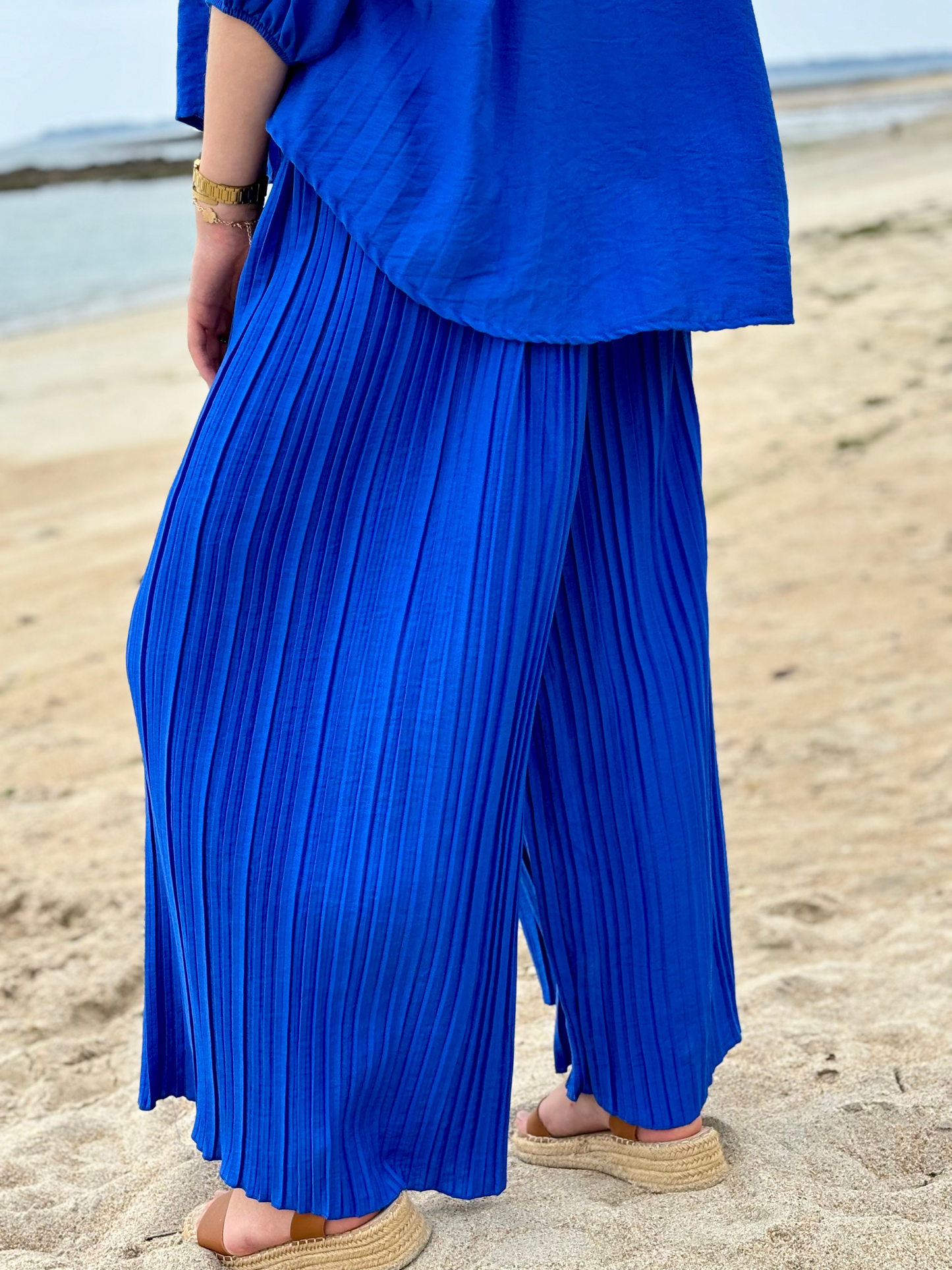 Pantalon ample taille élastique bleu électrique
