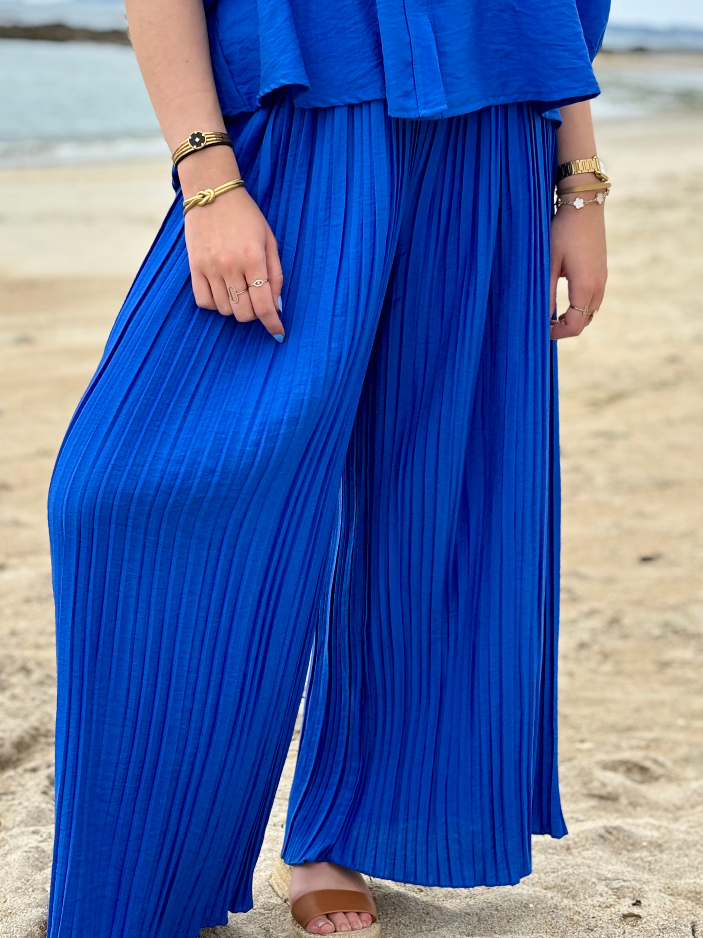 Pantalon ample taille élastique bleu électrique