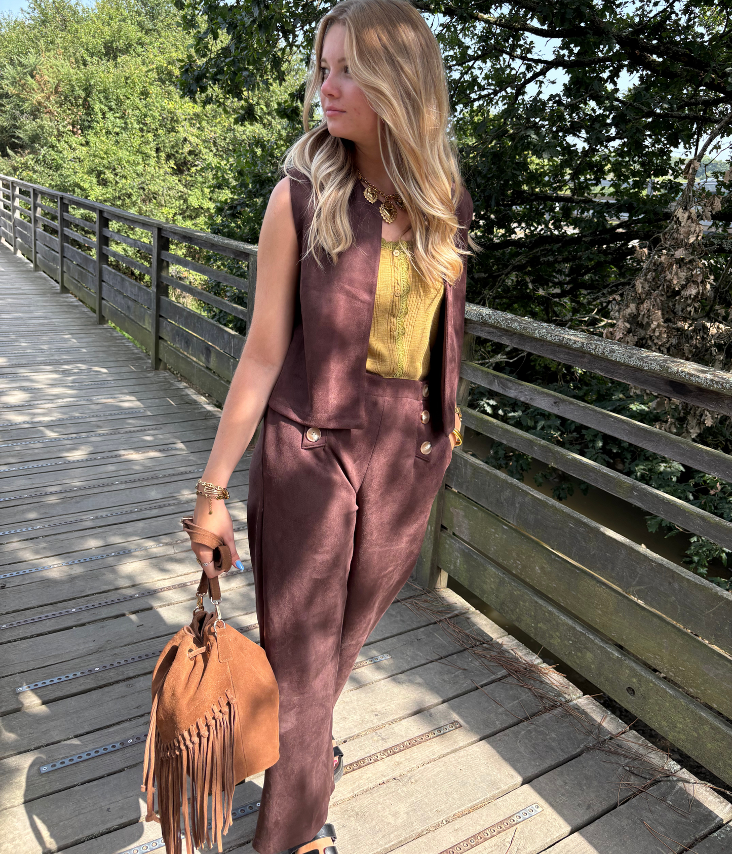 Pantalon Suédine Boutons
