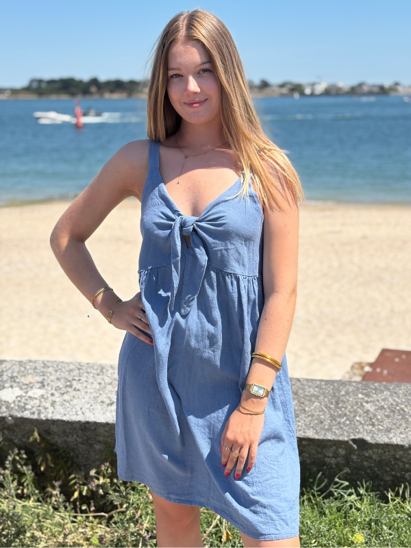 Robe Bohème Lin bleu jean